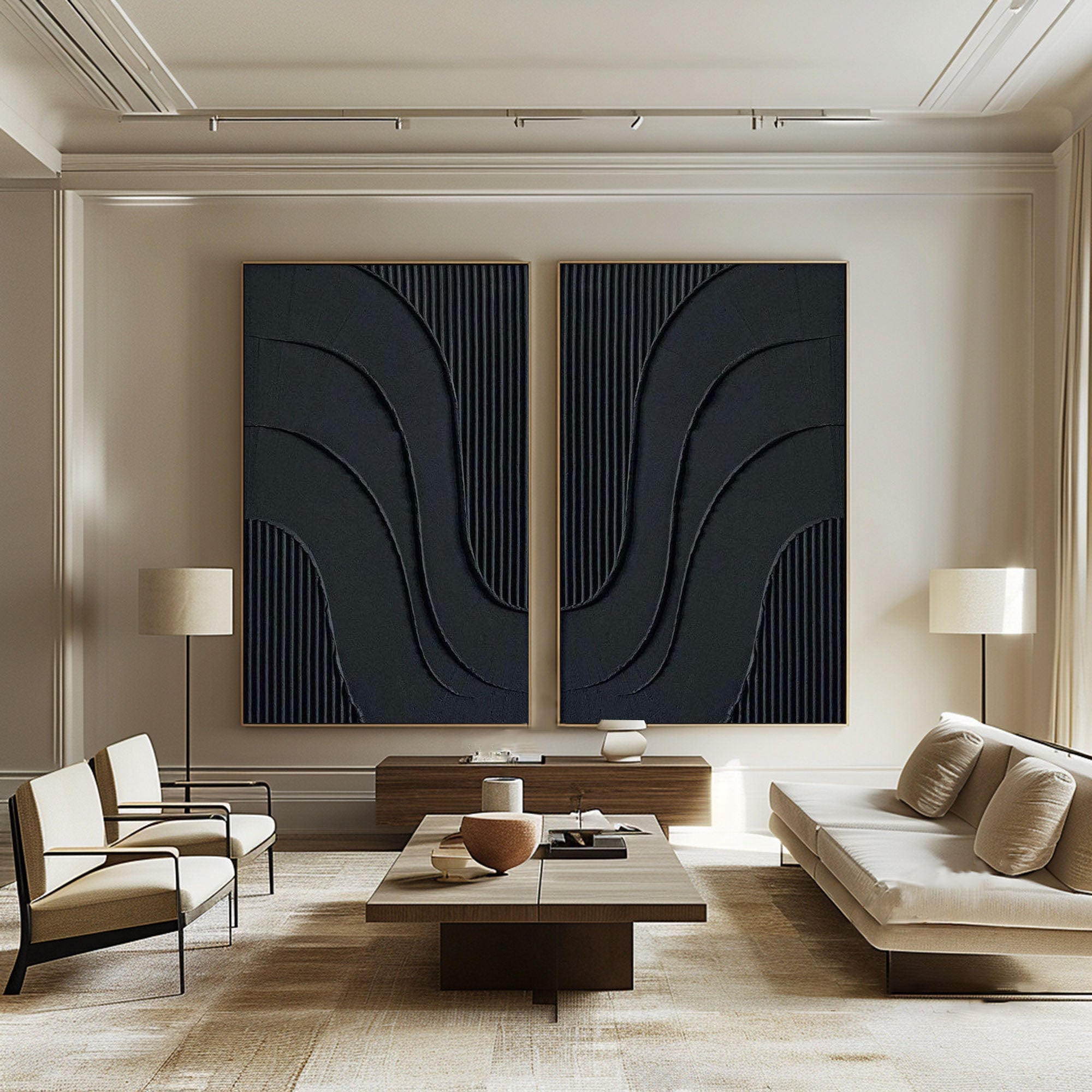 Black Minimalist Abstract Painting SET OF 2 #AVG 037