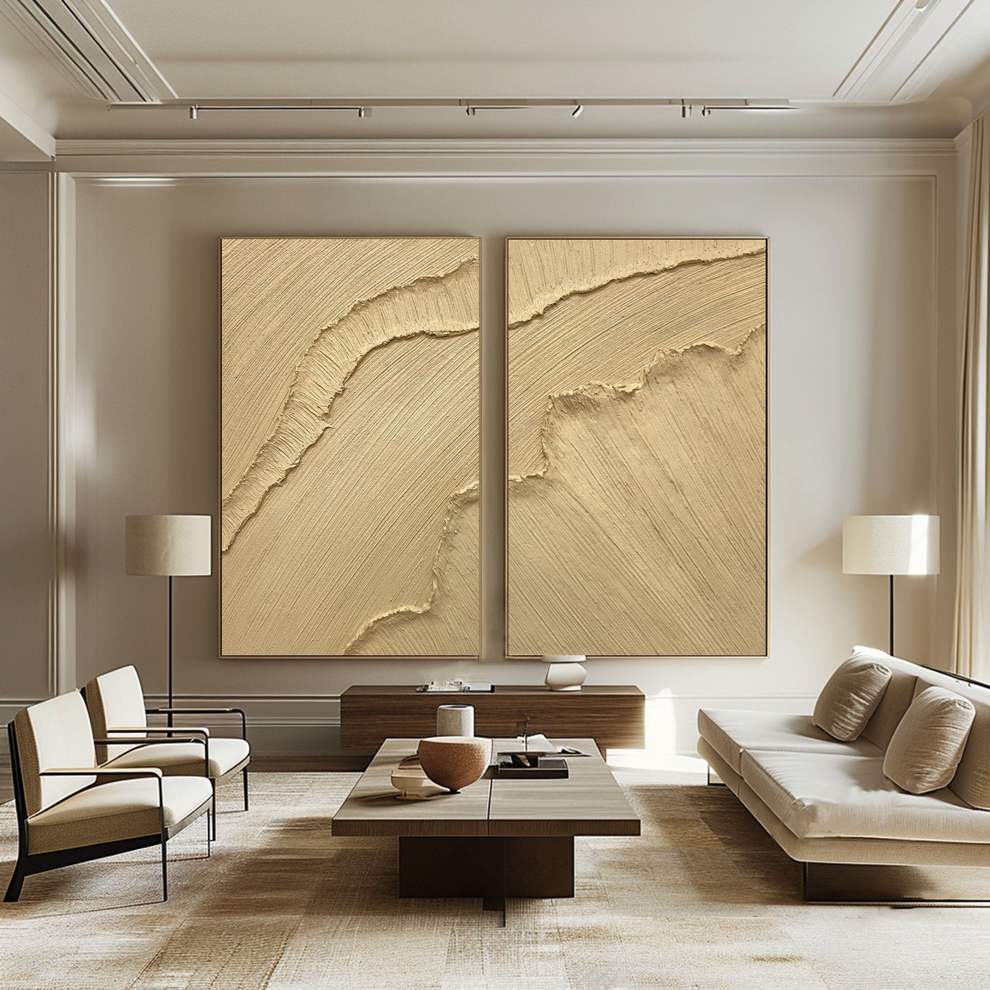 Modern Beige Texture Canvas Wall Art Duo Set Of 2 #BBS 001