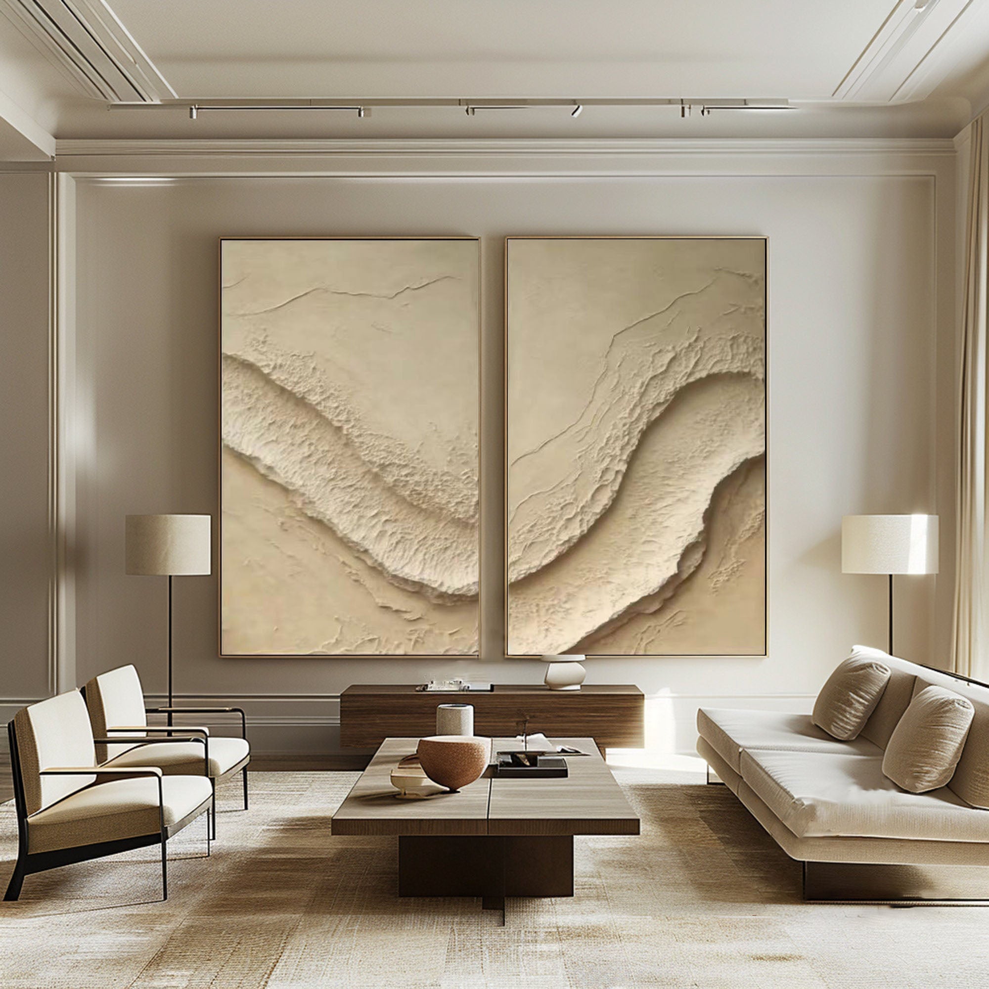 Beige Abstract Texture Art Set for Living Room Decor #BBS 005