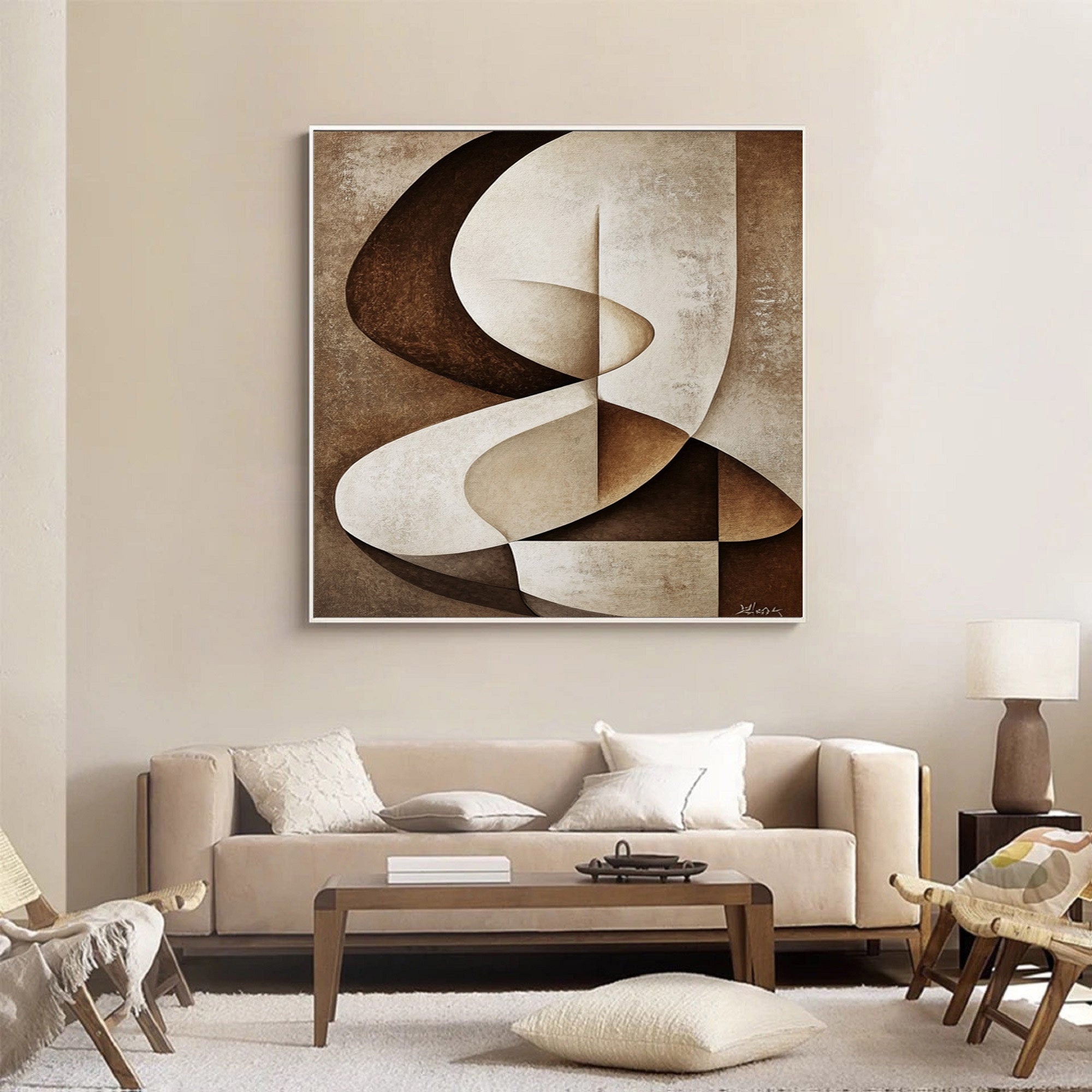 Geometric Abstract Oil Painting for Modern Room Decor #BBA 046