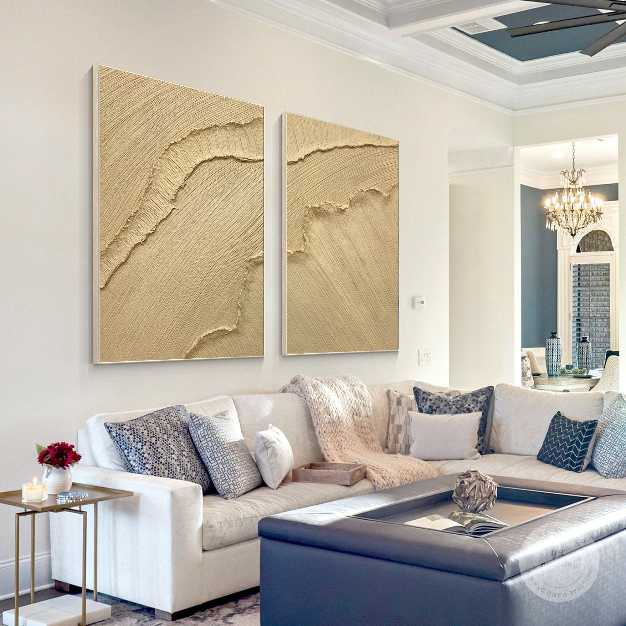 Modern Beige Texture Canvas Wall Art Duo Set Of 2 #BBS 001