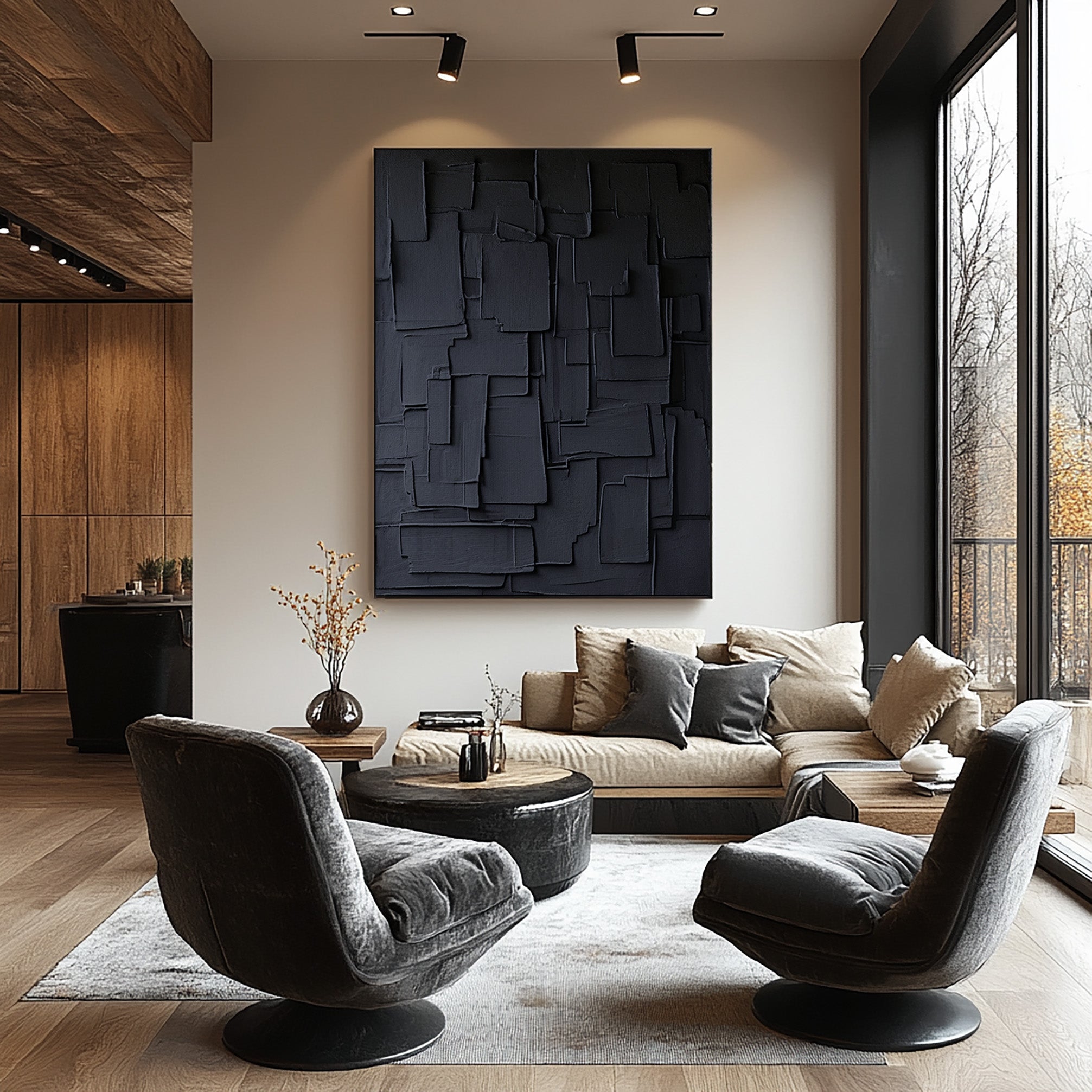 Minimalist Wall Art in Black | Abstract Geometric Canvas   #BBA 054