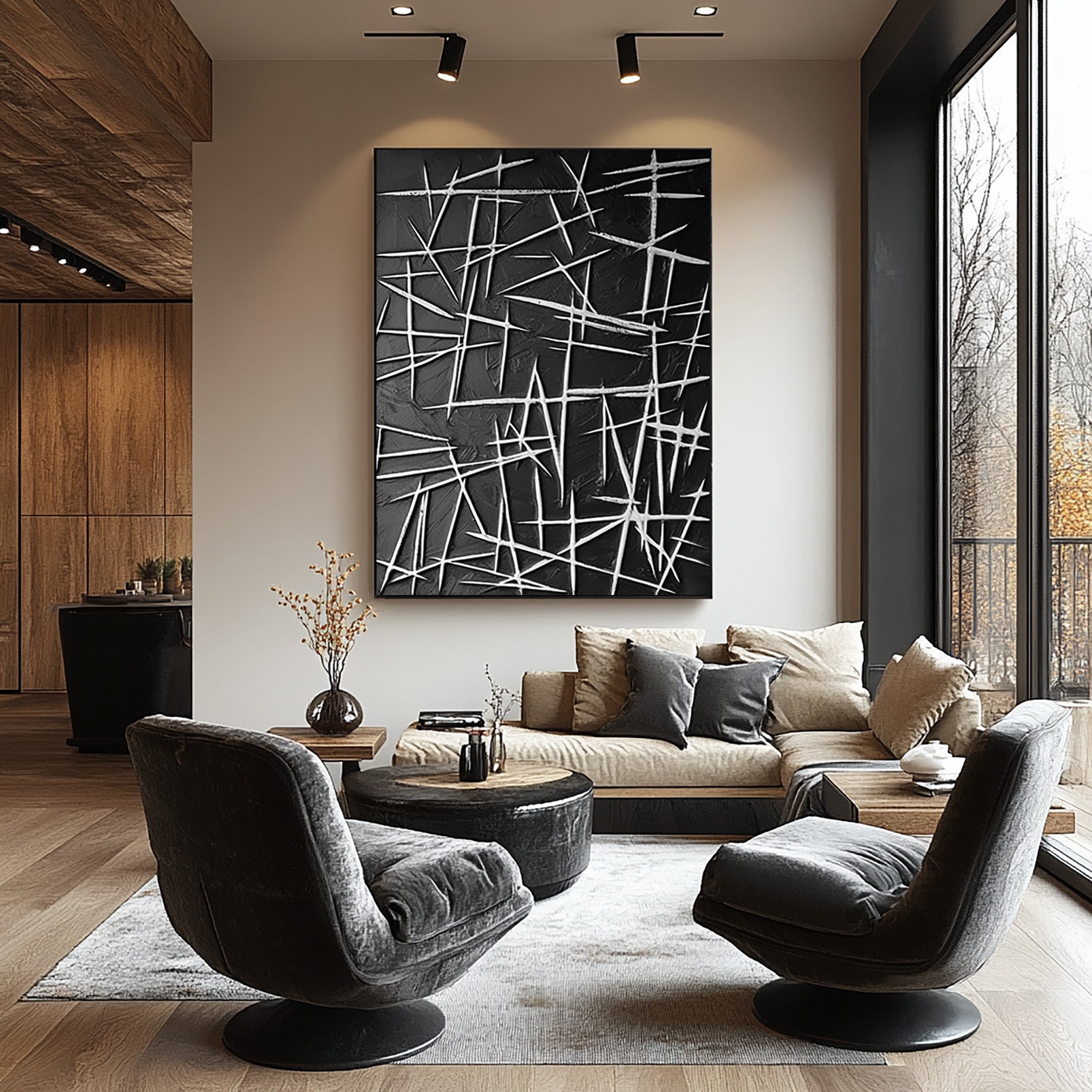 Add Elegance with Black and White Abstract Wall Art #BBA 057