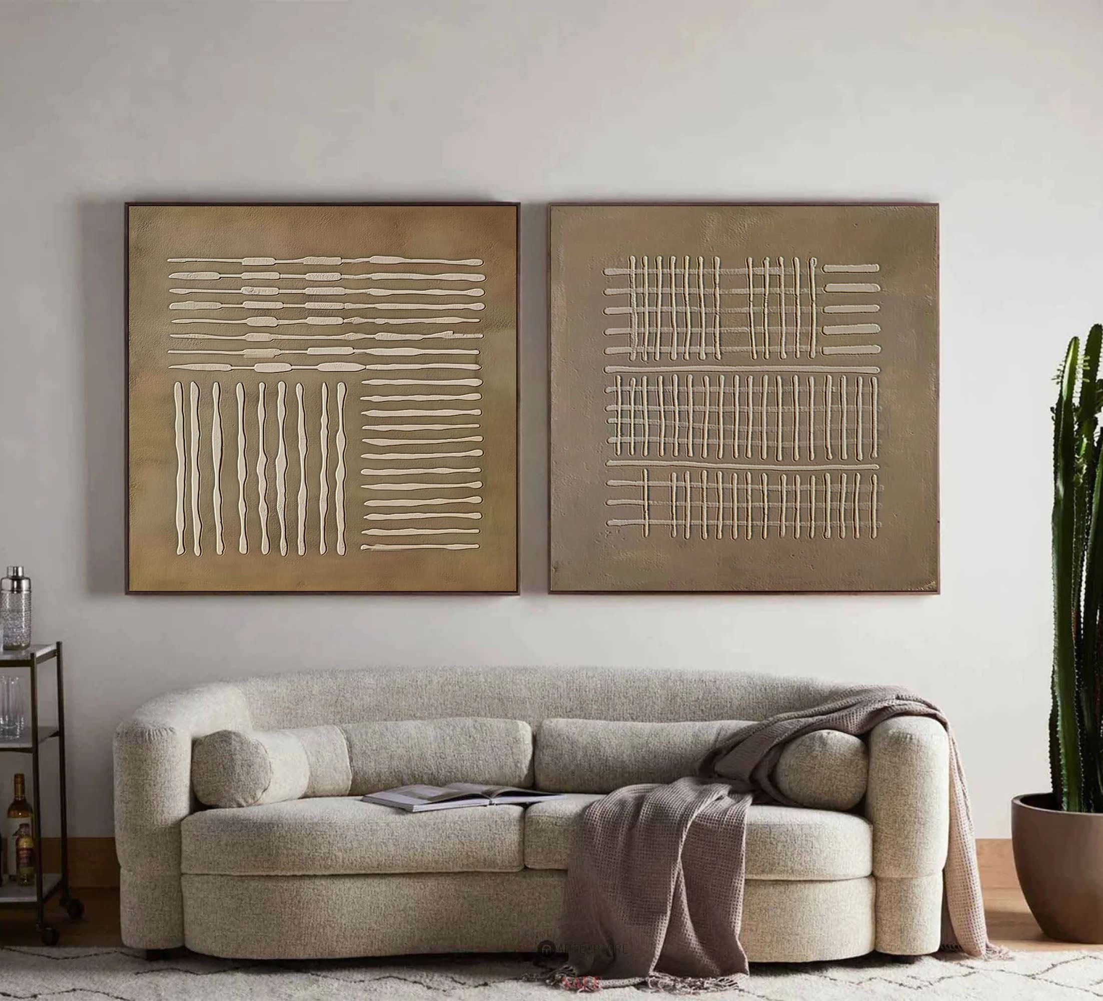 Beige & Brown Abstract Painting SET OF 2 #AVG 014