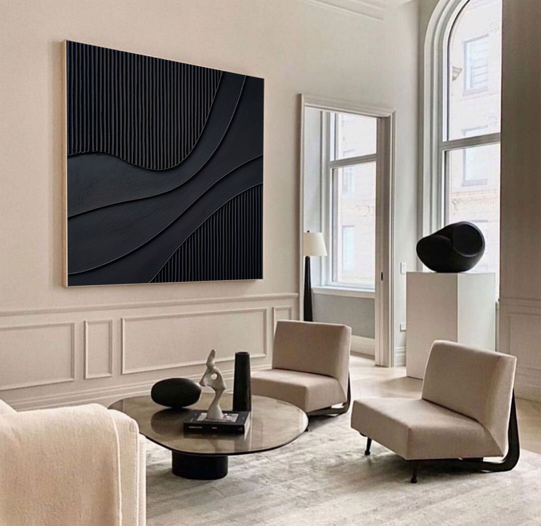 Black Modern Oil Painting  Elegant Decor for Contemporary Interiors #BM 013