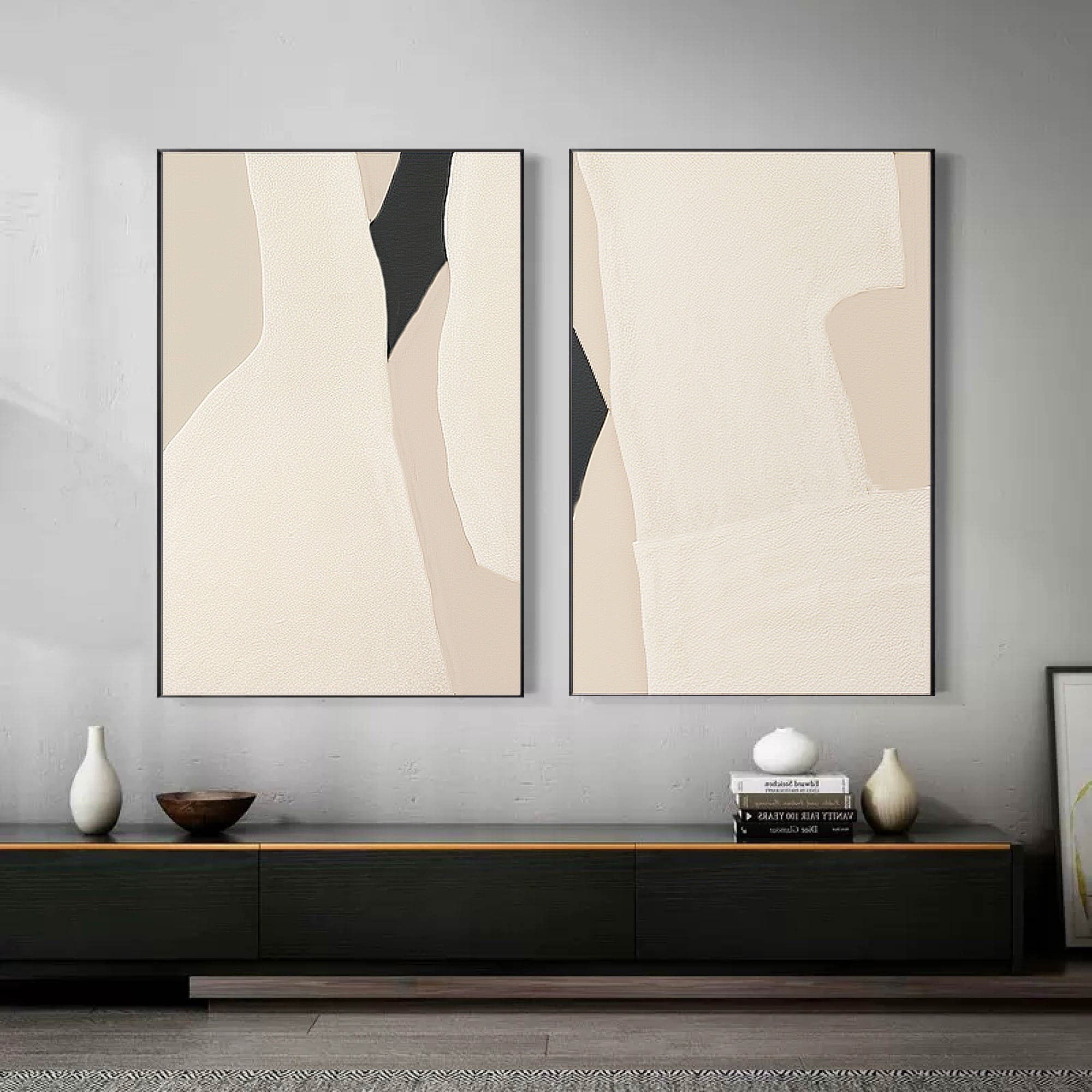 Beige & Brown Abstract Painting SET OF 2 #LL 004