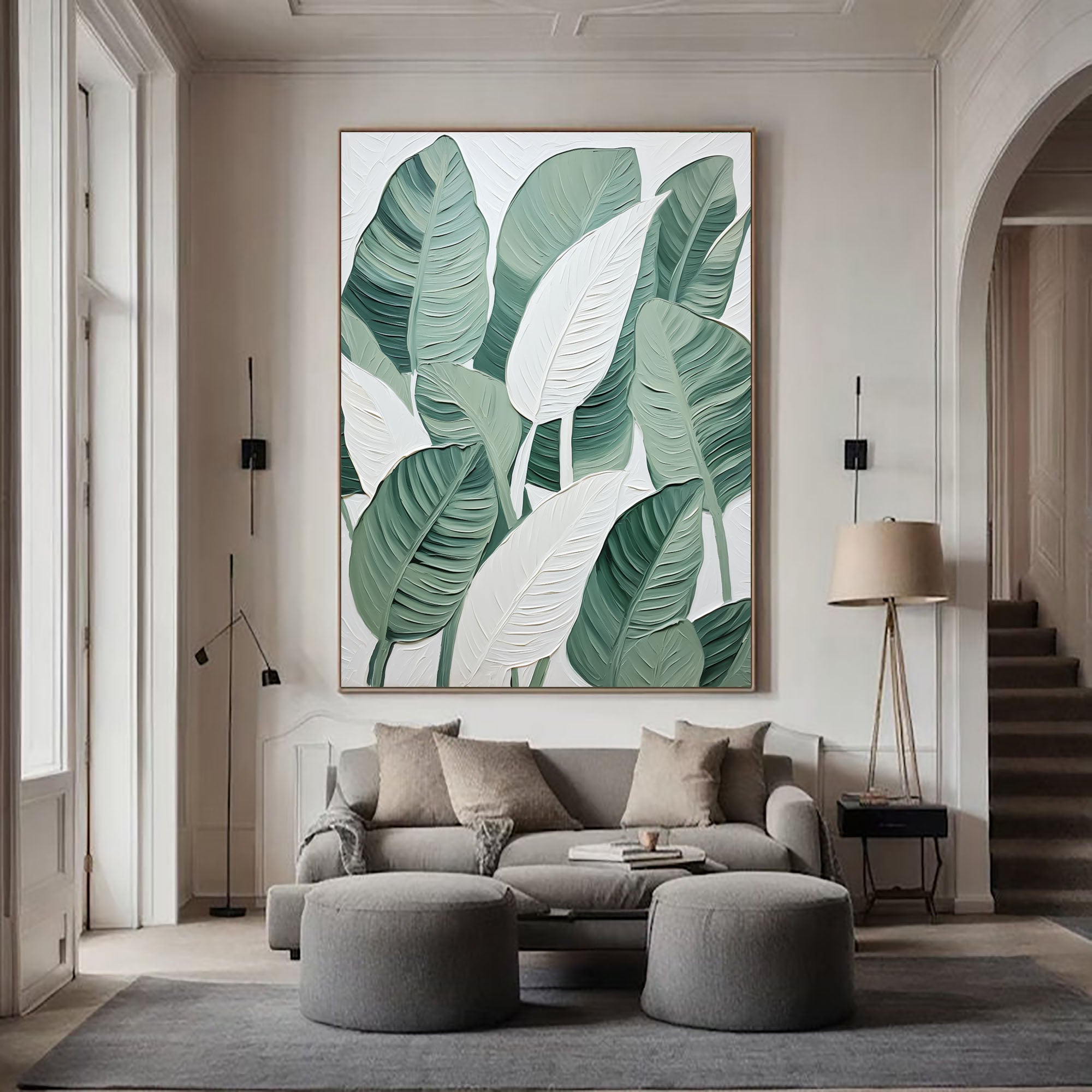 Green and White Leaf Canvas Art #BGM 030