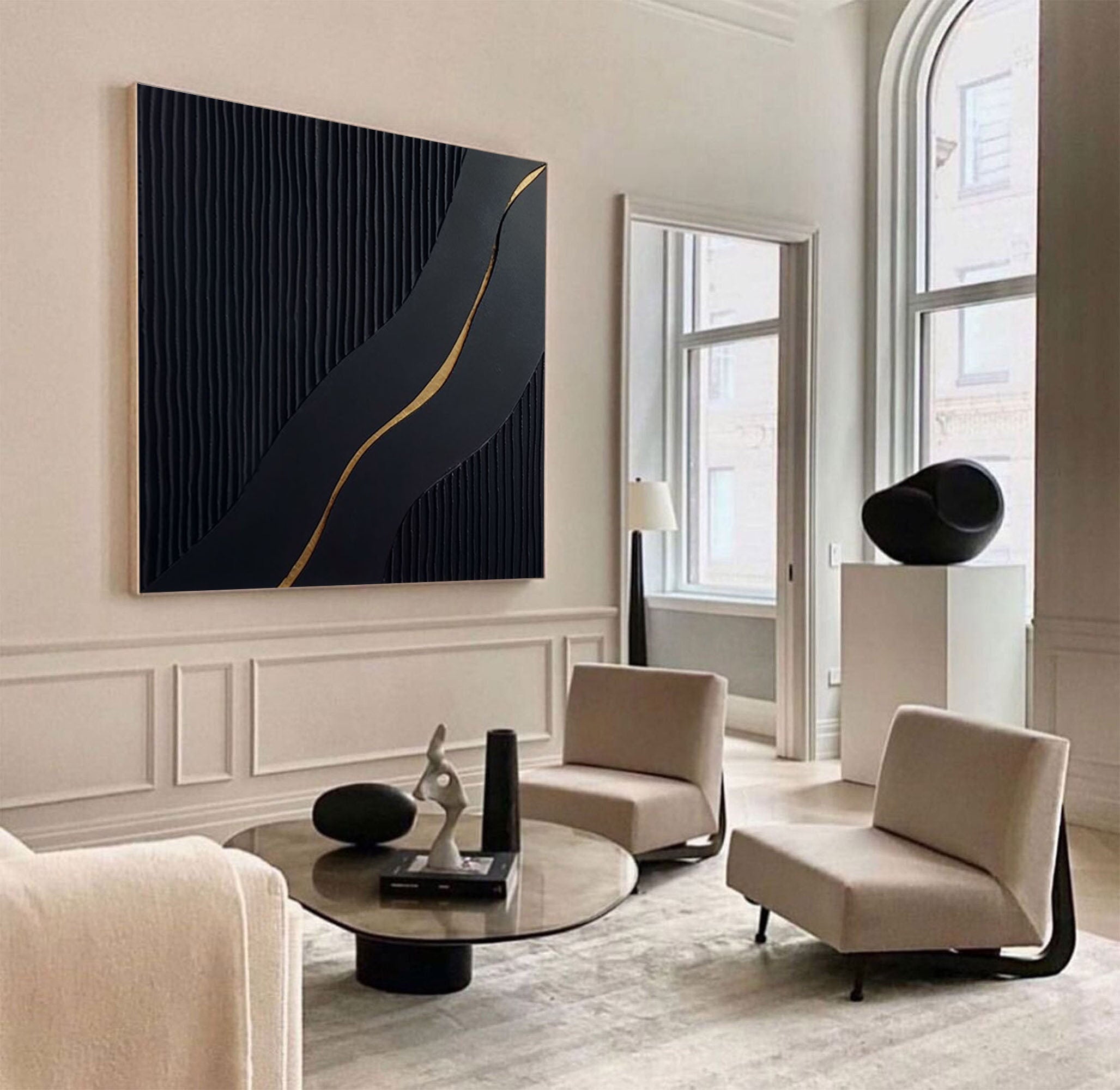 Black Modern Oil Painting  Elegant Decor for Contemporary Interiors #BM 019