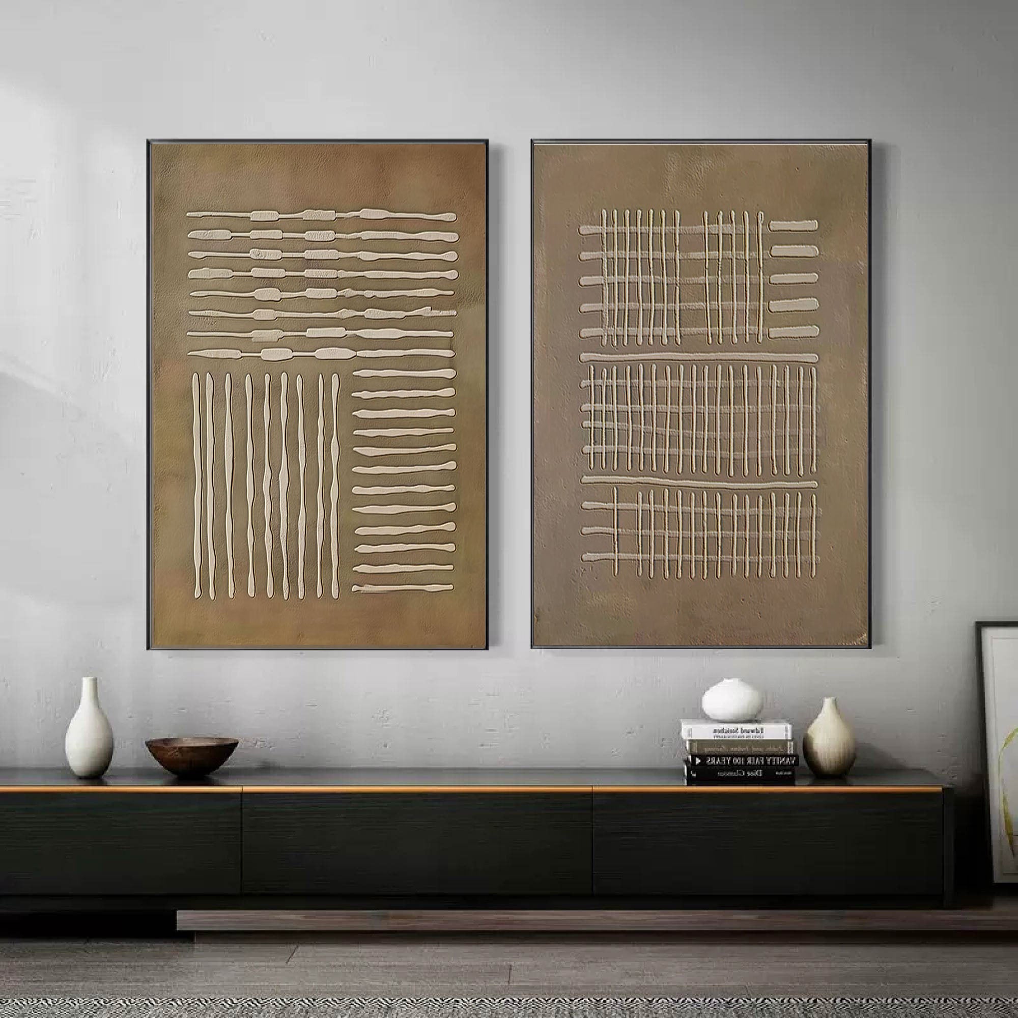 Beige & Brown Abstract Painting SET OF 2 #AVG 014