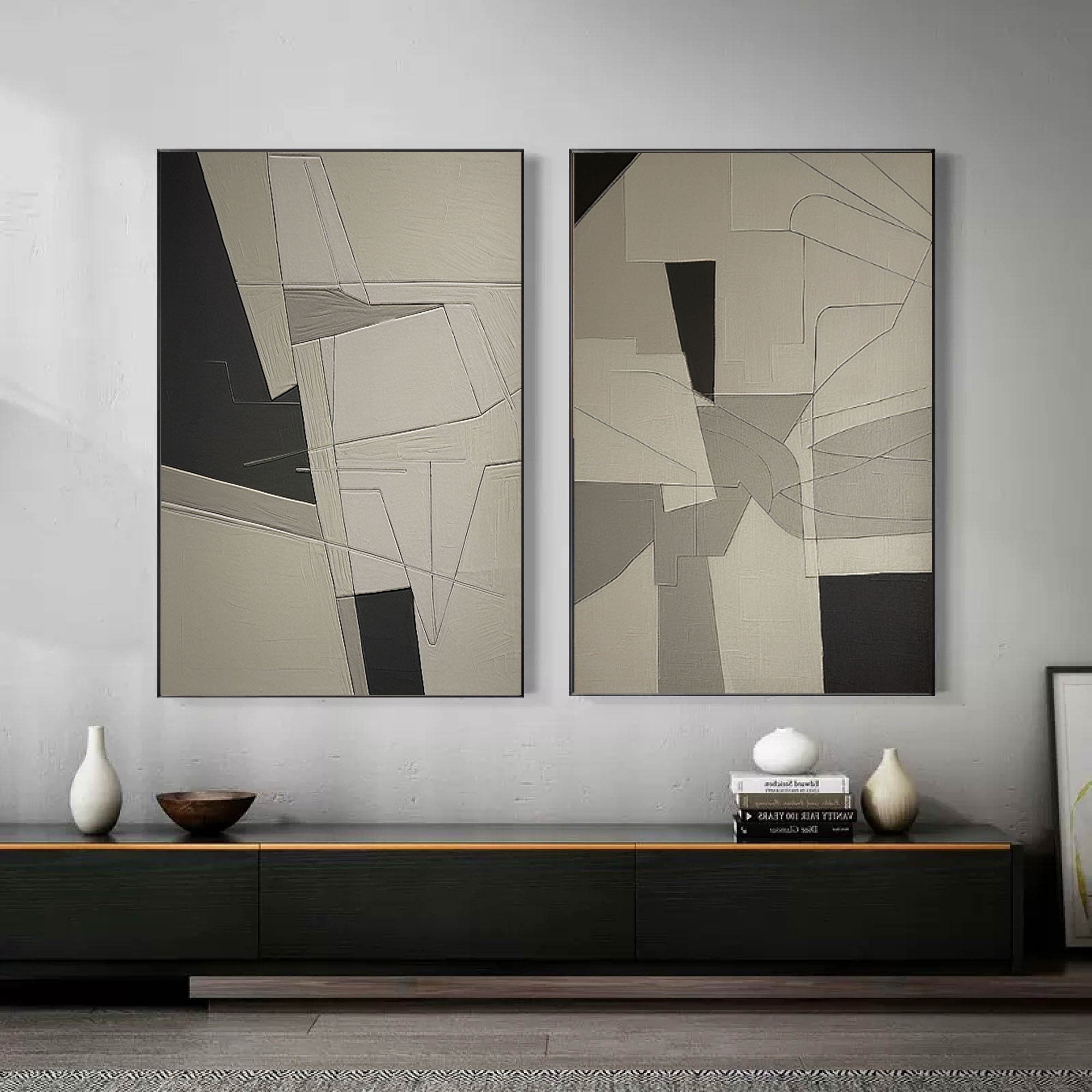 Beige & Brown Abstract Painting SET OF 2 #LL 002