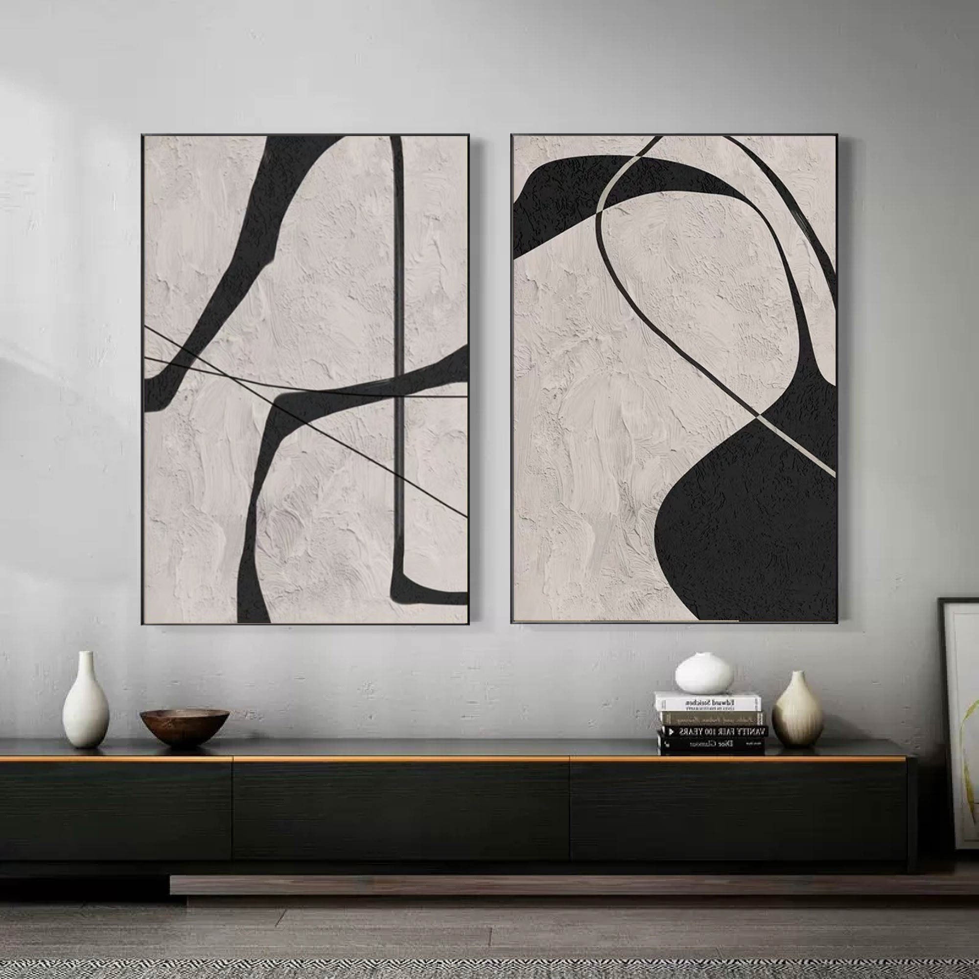 11x15''Set of 2 abstract painting-black abstract art on paper,wall deco online Artwork Contemporary art