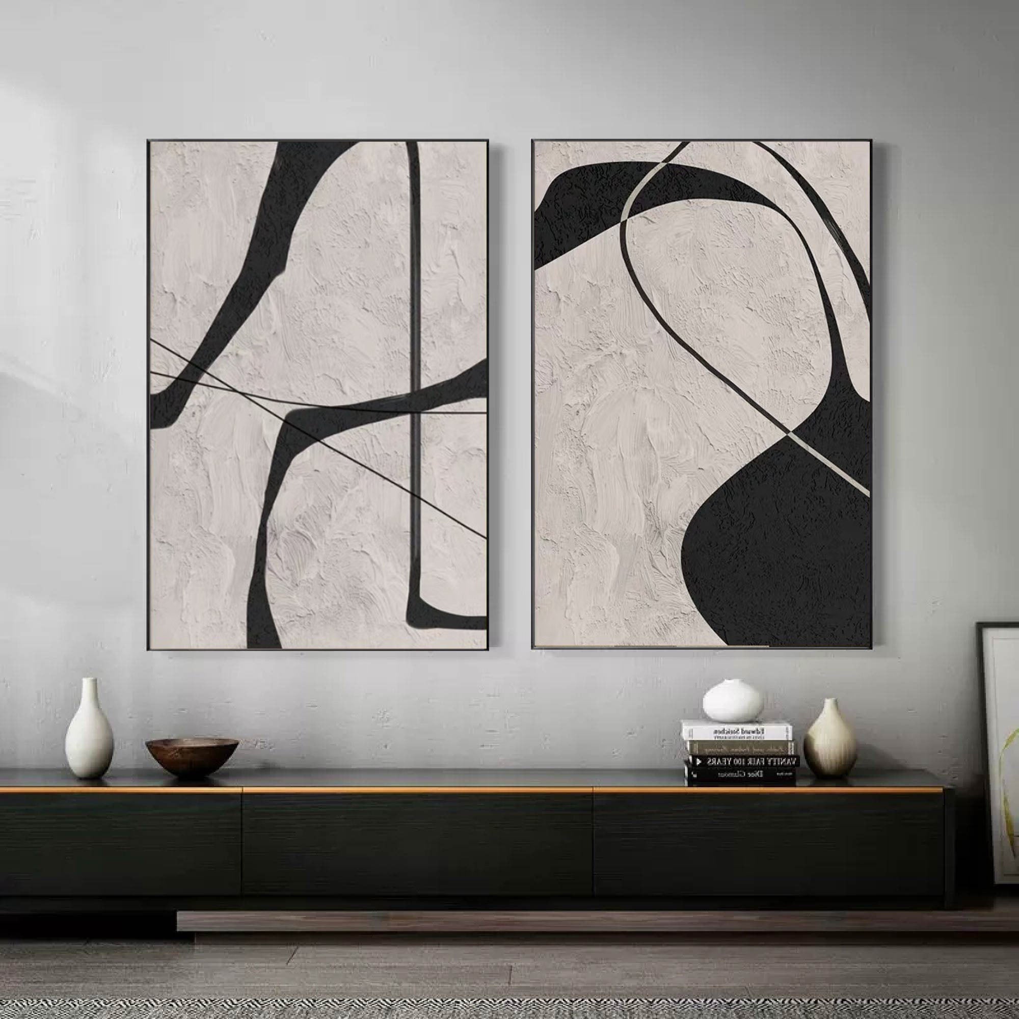 Black & White Abstract  Painting  SET OF 2 #CXA 013