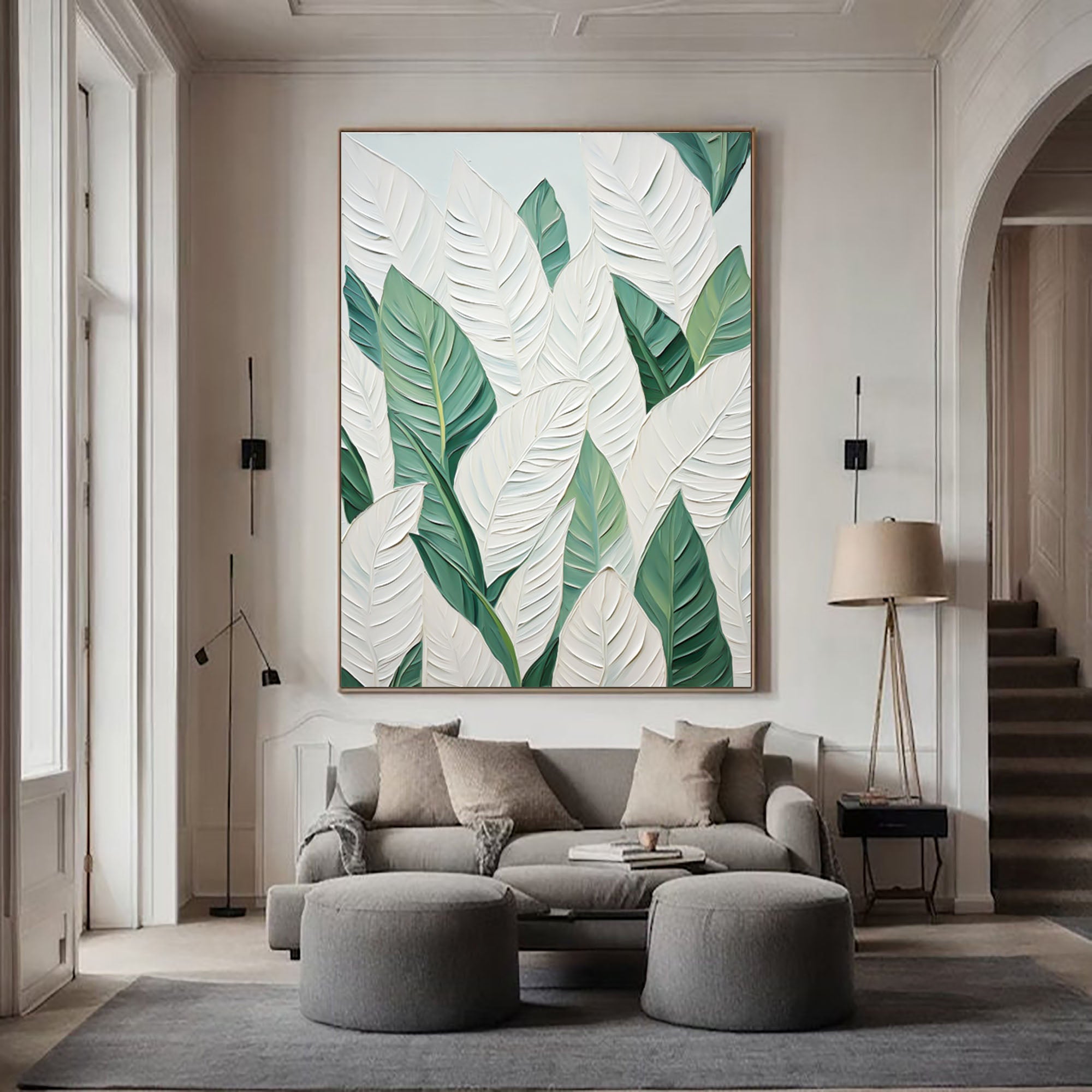 Green and White Leaf Canvas Art #BGM 029