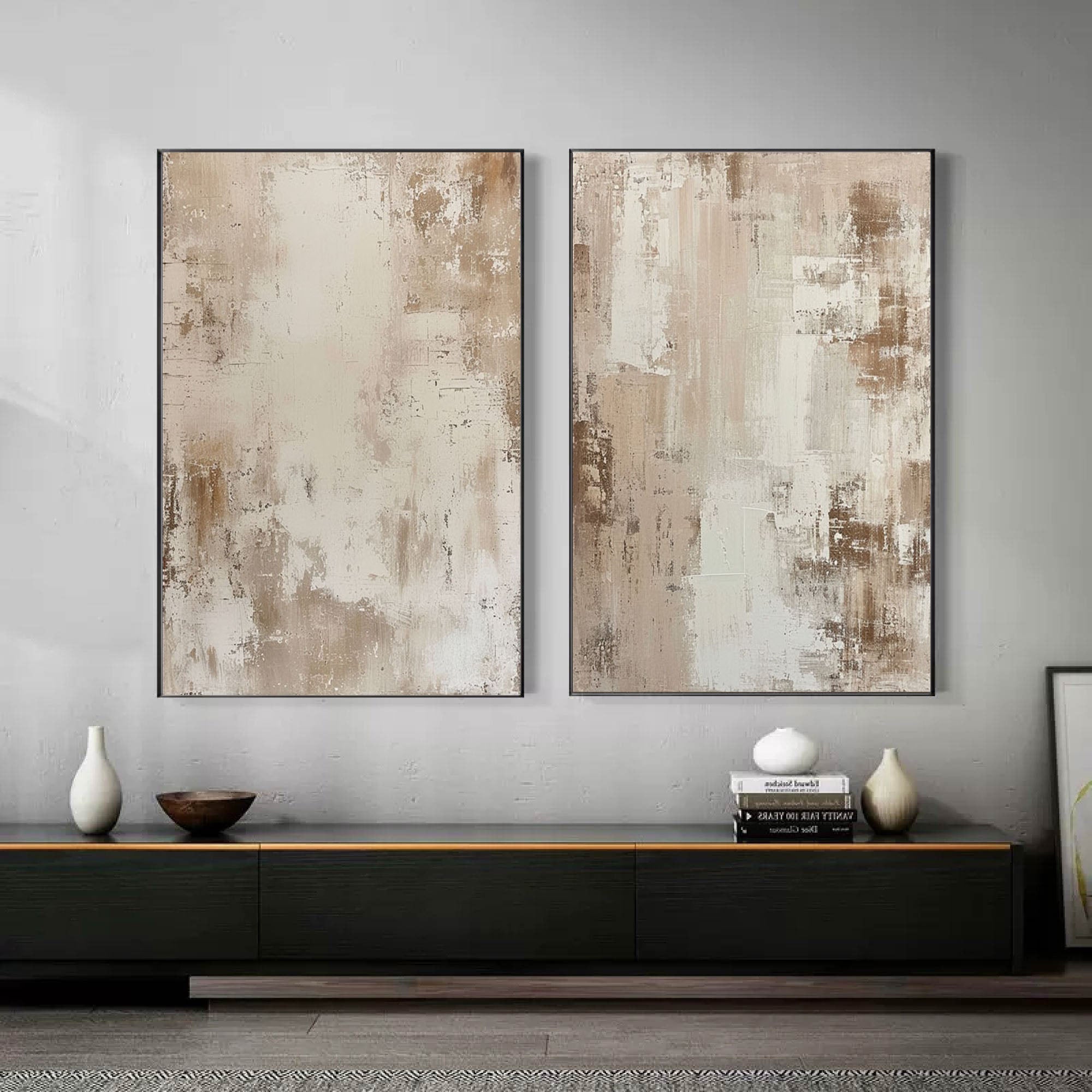 Beige & Brown Abstract Painting SET OF 2 #AVG 012