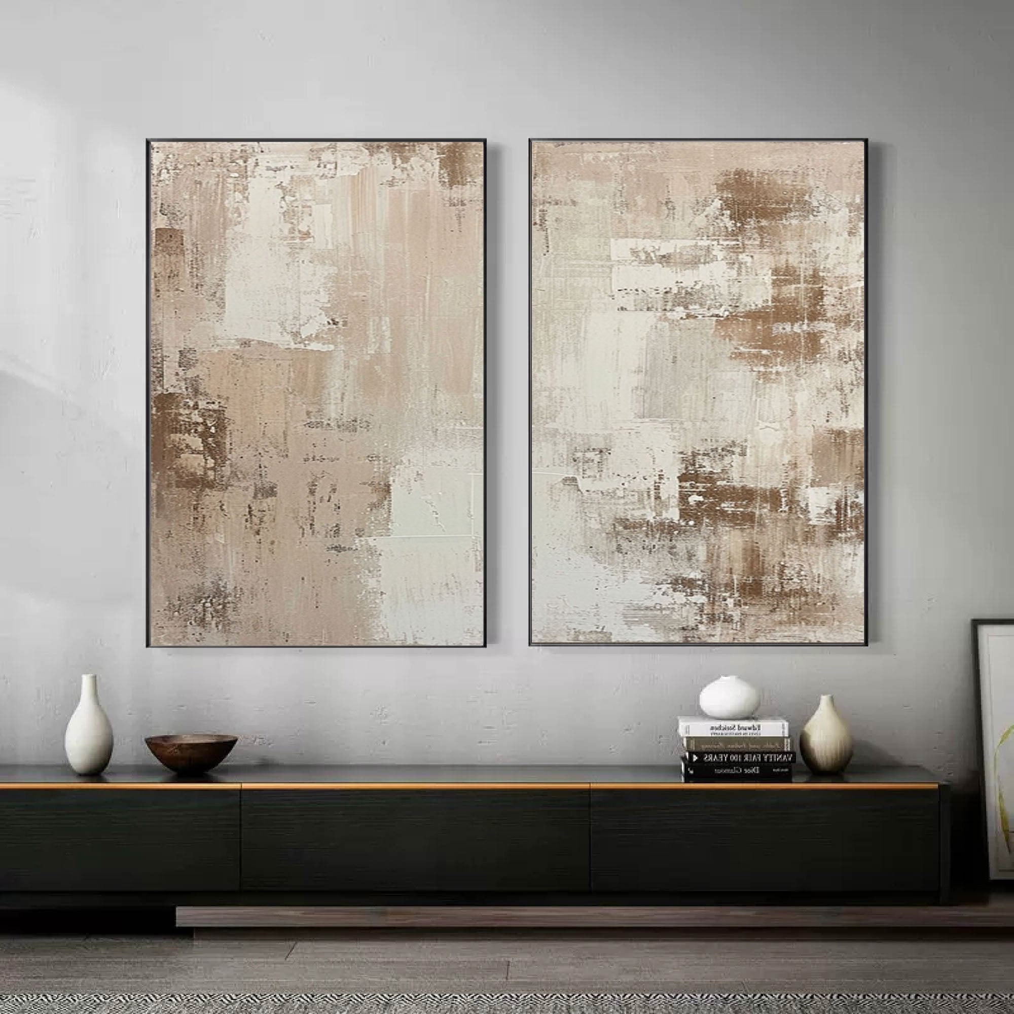 Beige & Brown Abstract Painting SET OF 2 #AVG 010