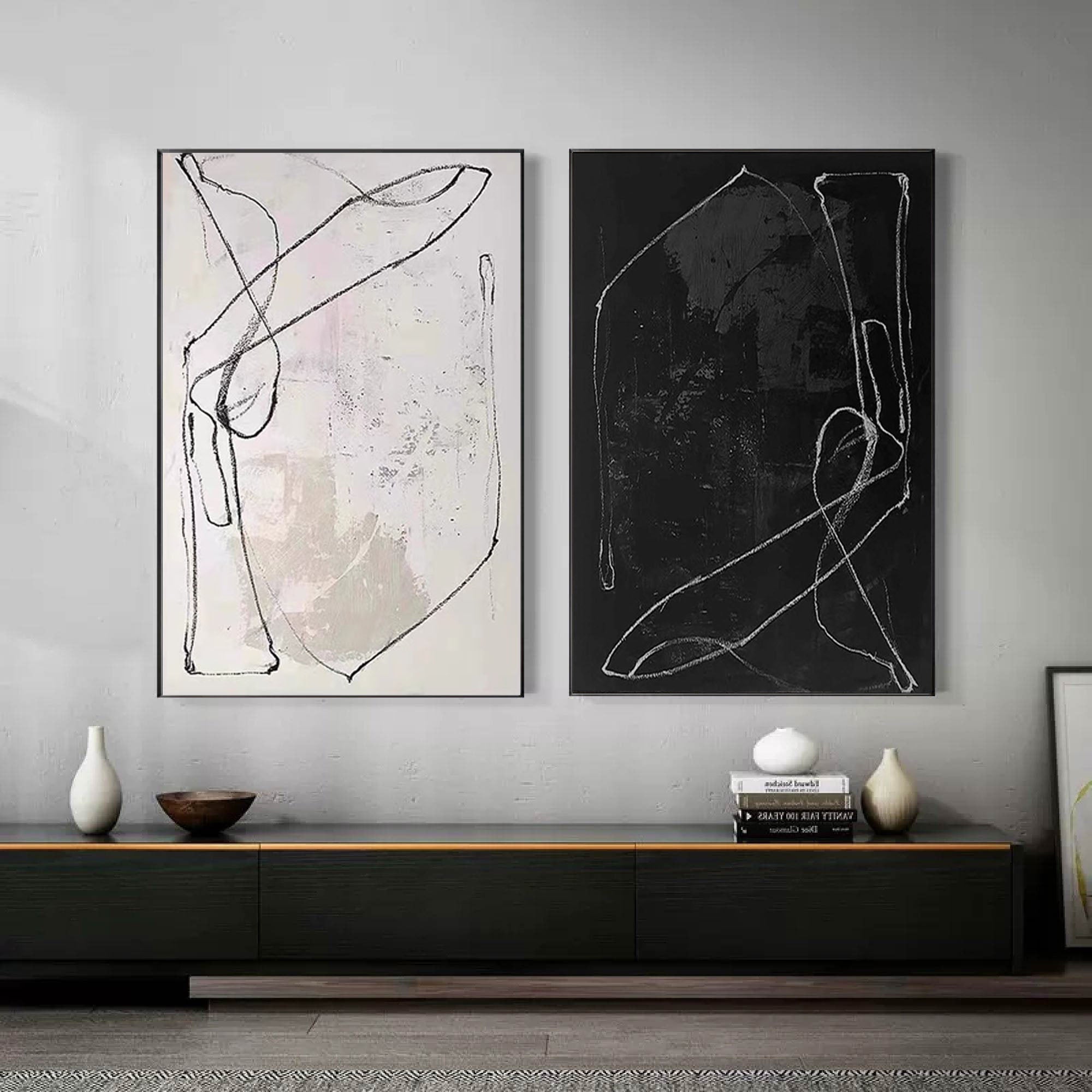 Black & White Abstract  Painting  SET OF 2 #AVG 009