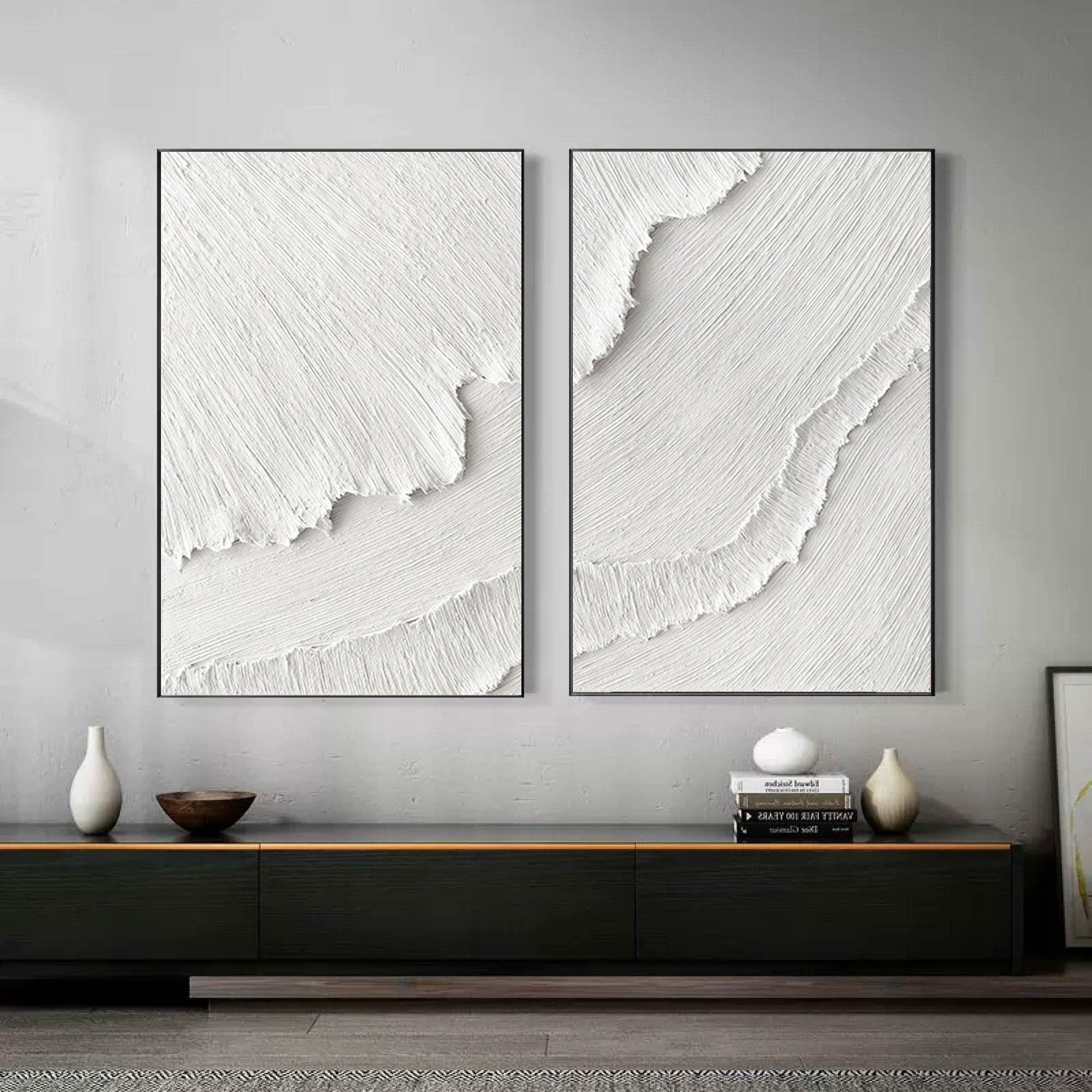 Minimalist art White Textured art plaster painting set of 3 Canvas art by hotsell qiqigallery