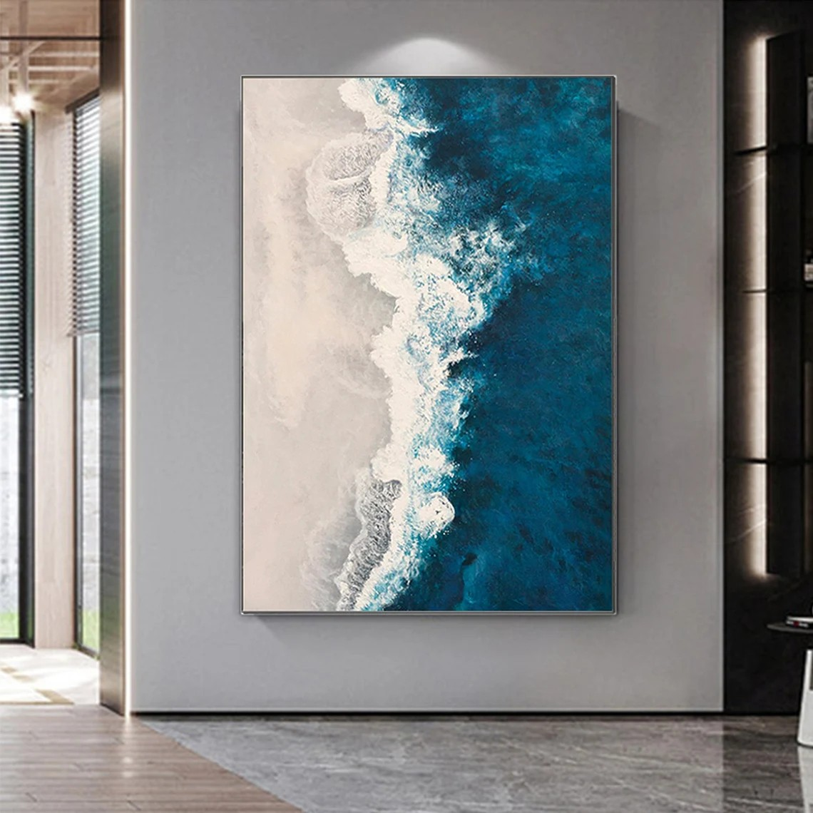 Coastal Wall Art with Deep Blue Ocean and Sand  #BGA 010