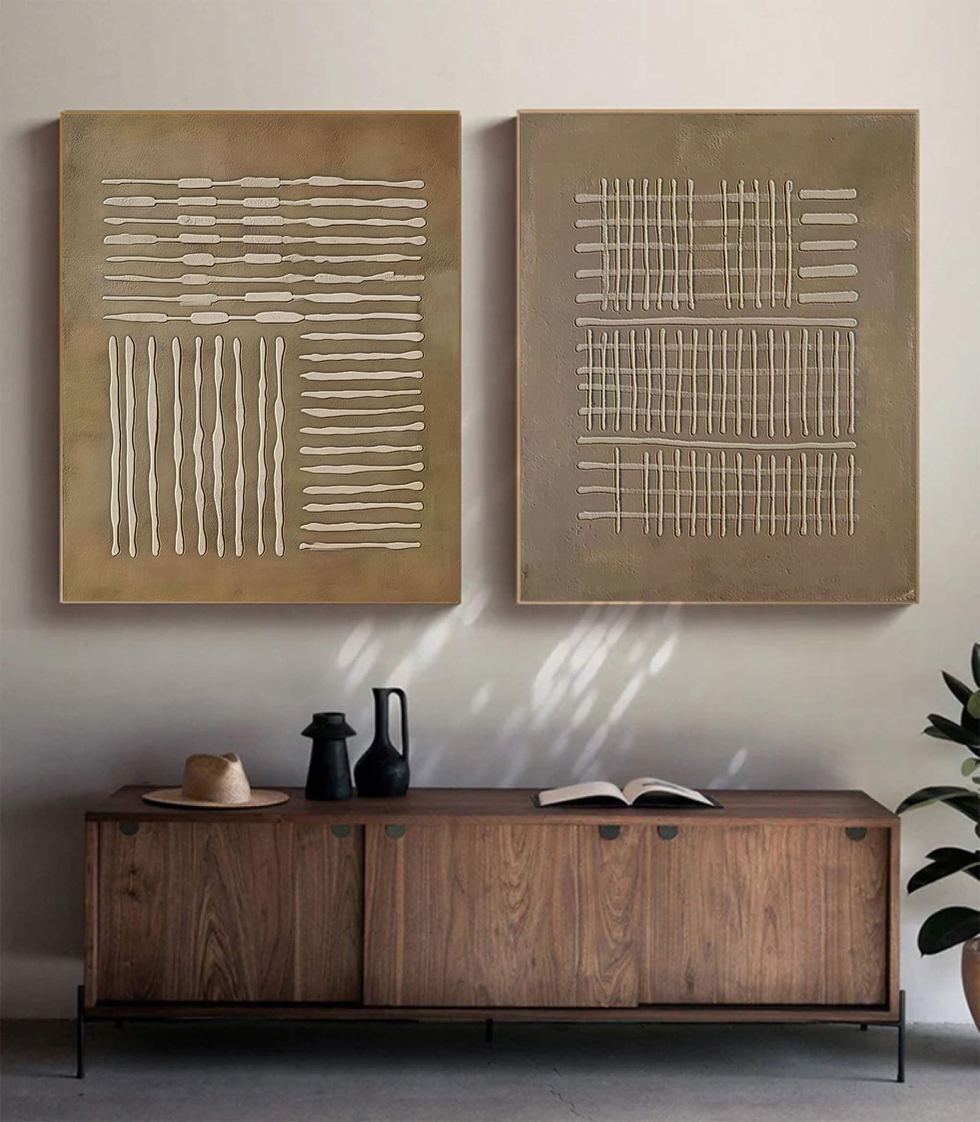 Beige & Brown Abstract Painting SET OF 2 #AVG 014