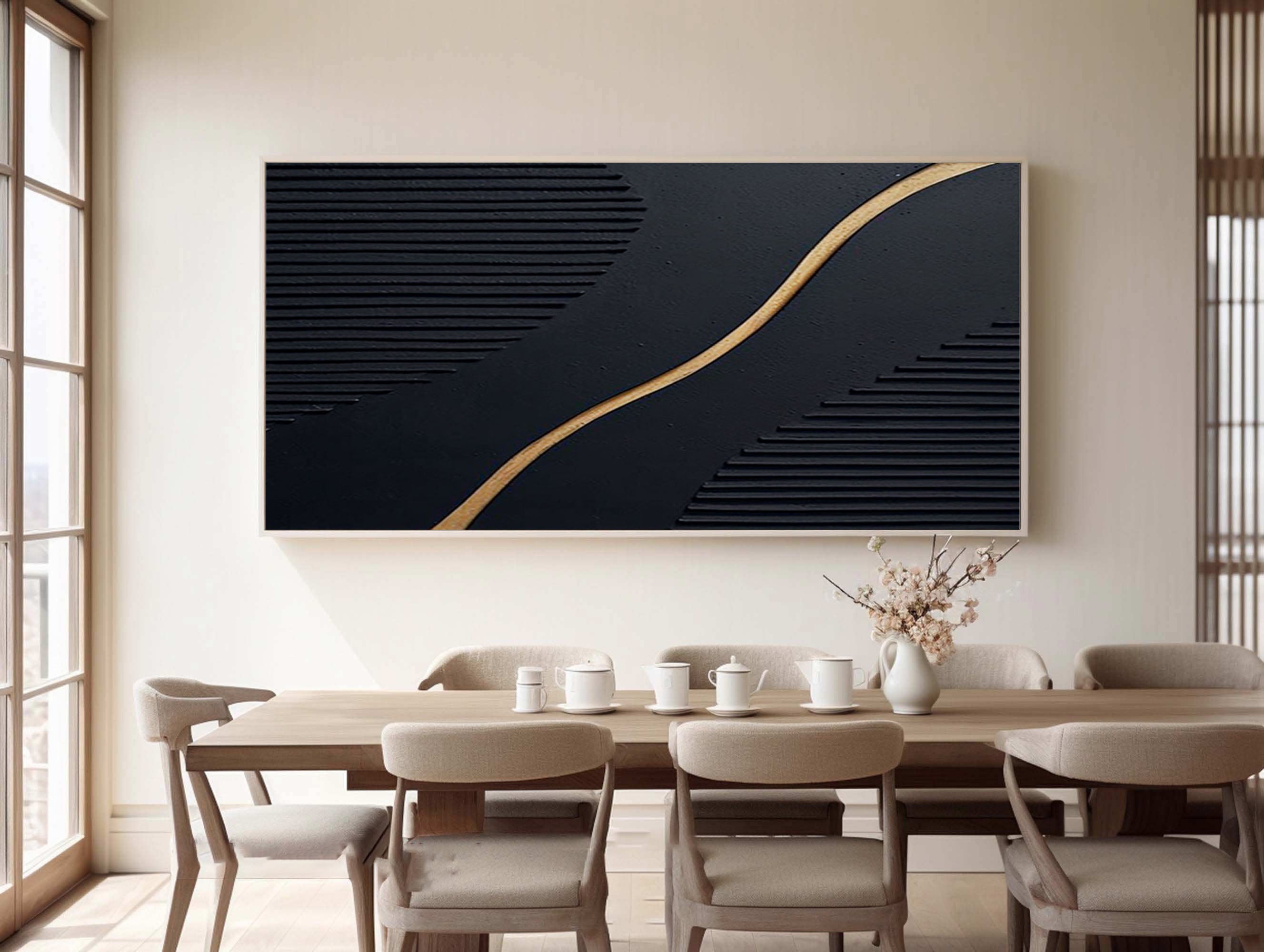 Luxury Black and Gold Abstract Painting on Canvas #BM 021