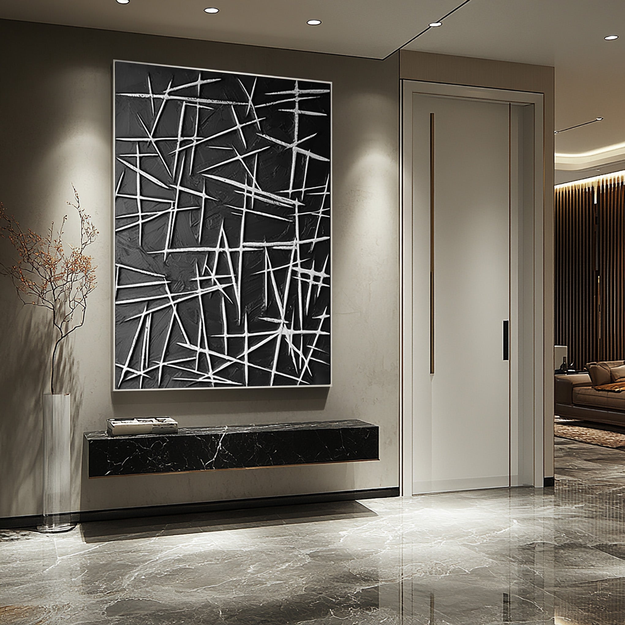 Add Elegance with Black and White Abstract Wall Art #BBA 057