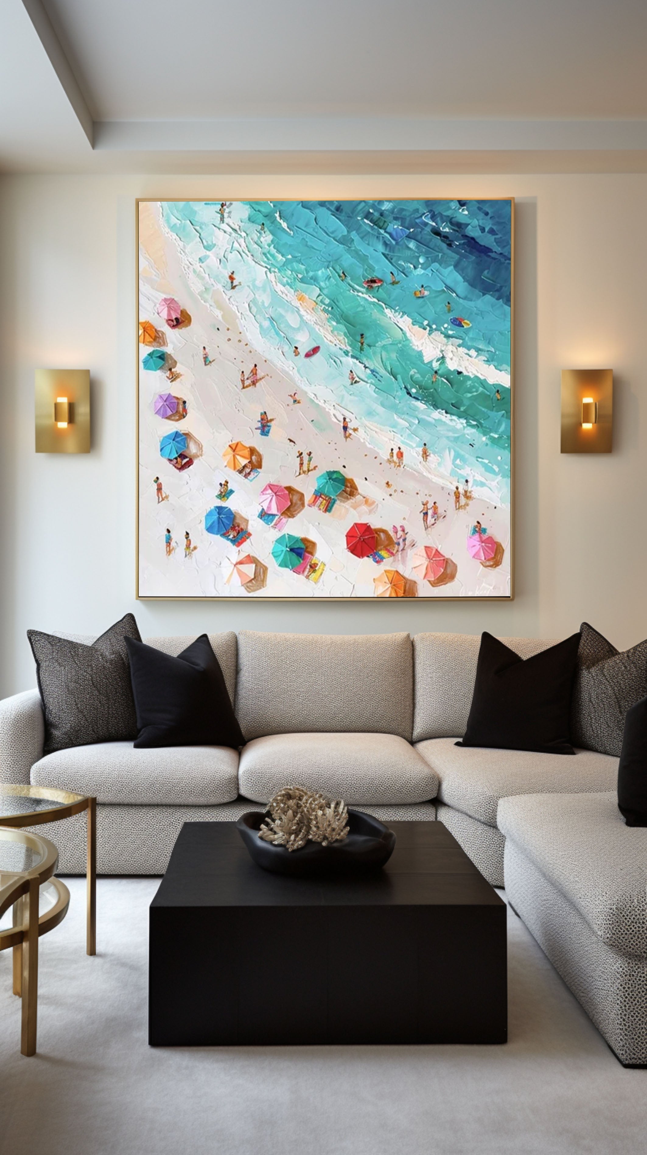 Coastal Wall Art Lively Beach Canvas Painting #OS 021