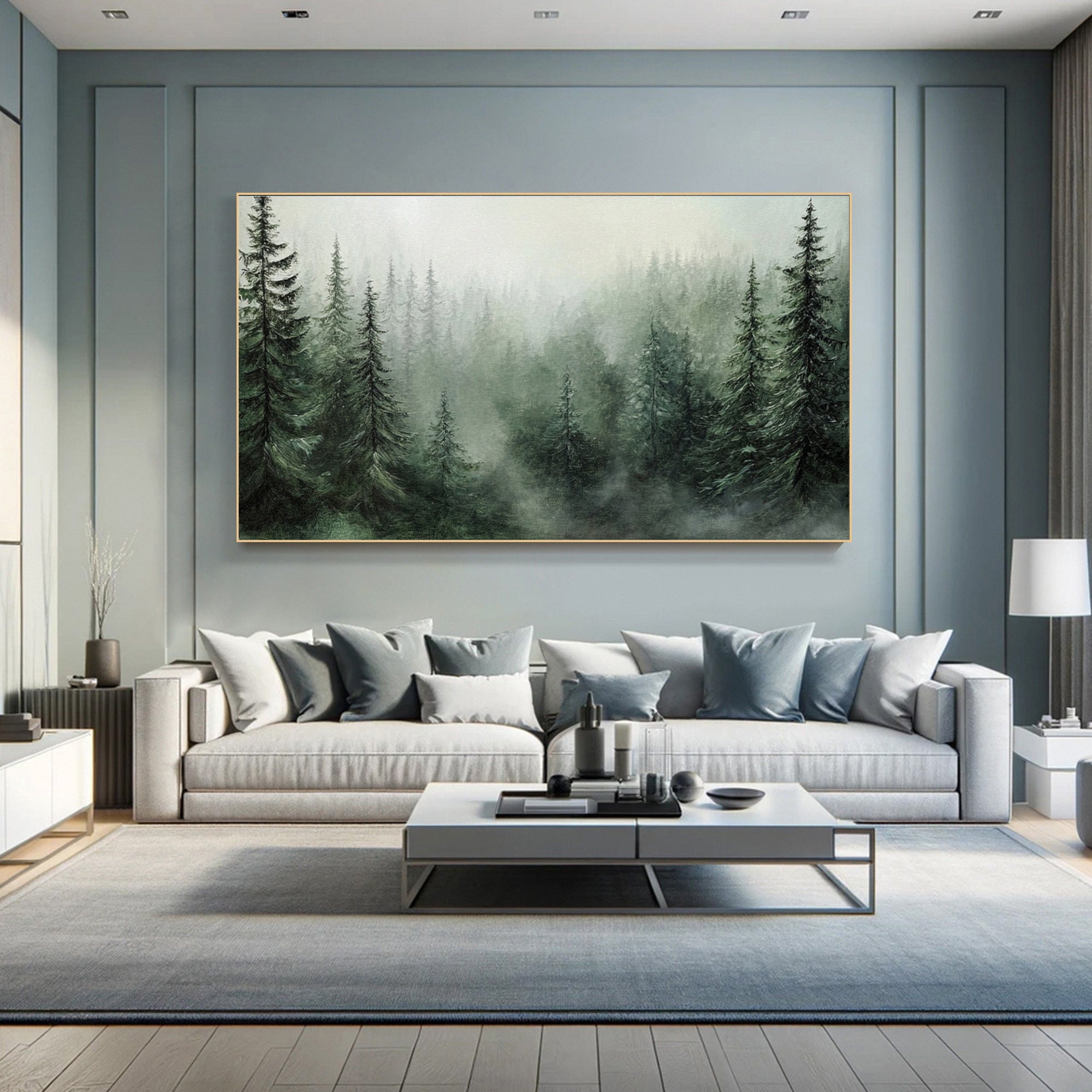 Modern Forest Wall Art Misty Pine Trees Oil Painting for Home Decor #FT 014