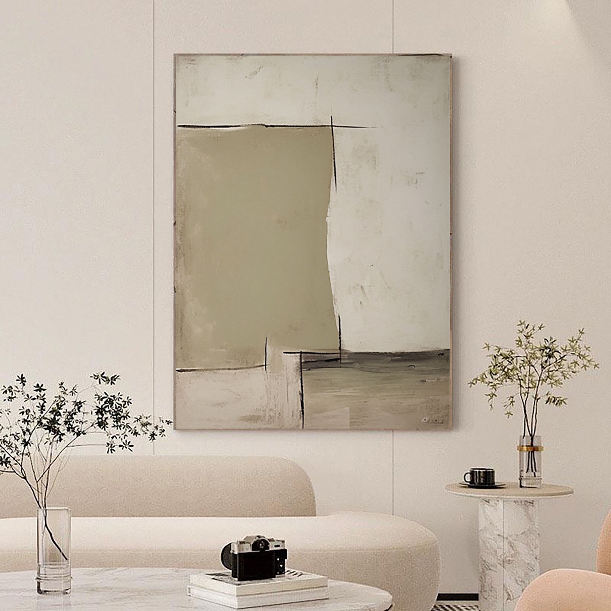 Large Neutral Minimalist Canvas Art for Living Room Decor #BBA 020