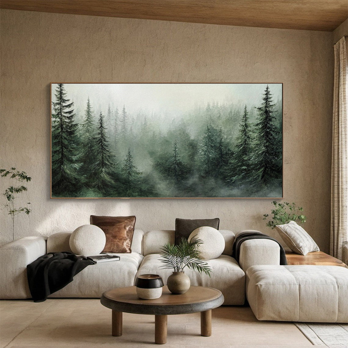 Hand-Painted Forest Wall Art Painting: Green Trees Artwork Landscape Canvas buy Picture for Wall (28'' x 36'')