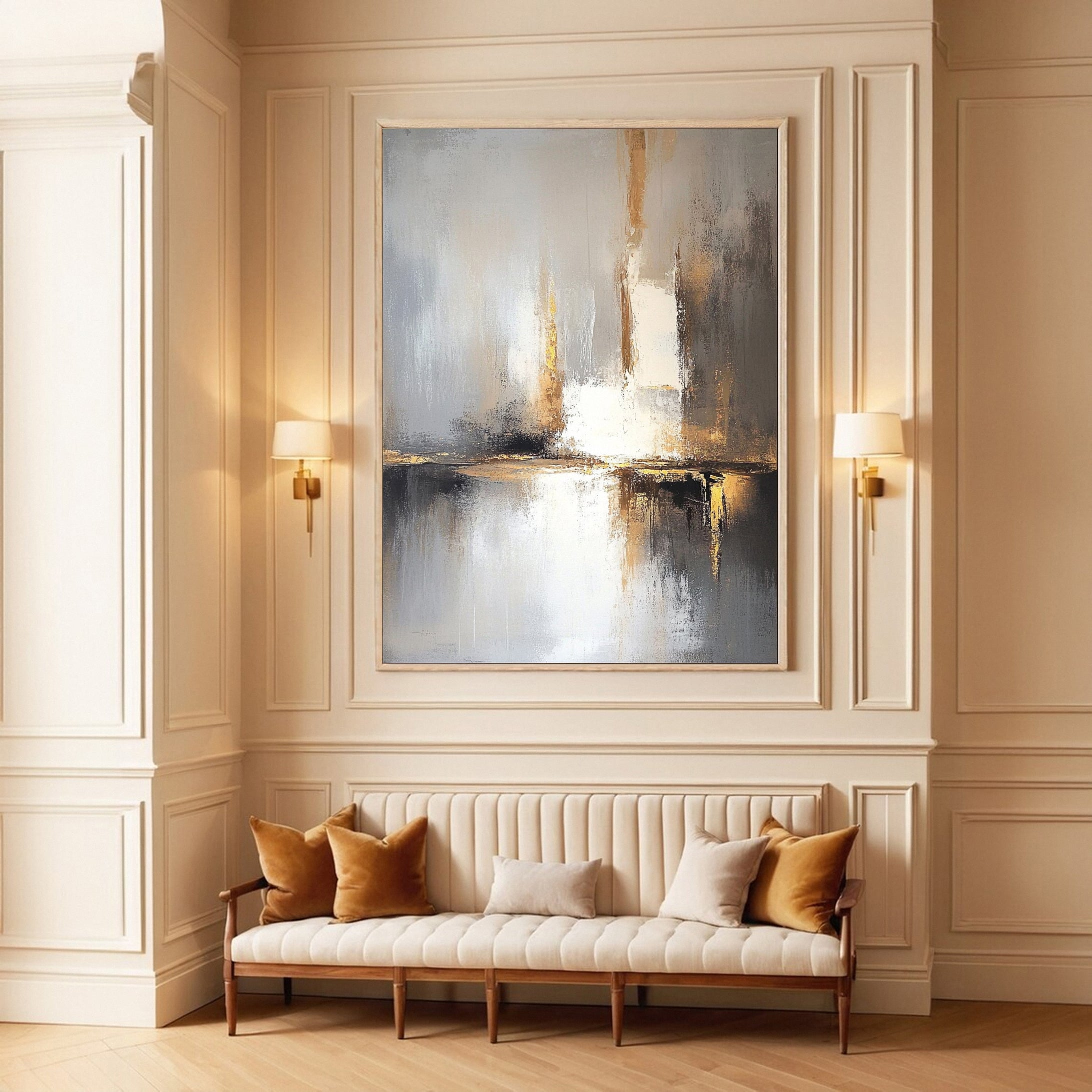 Eternal Horizon Luxurious Gold & Grey Canvas Art #WS 024