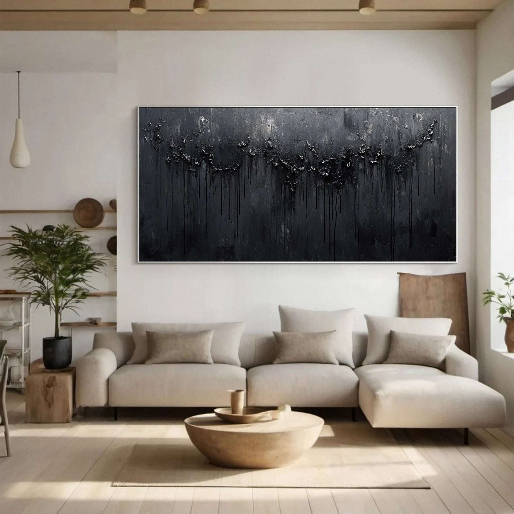 Minimalist Textured Black Abstract Art Modern Canvas for Urban Decor #BM 066