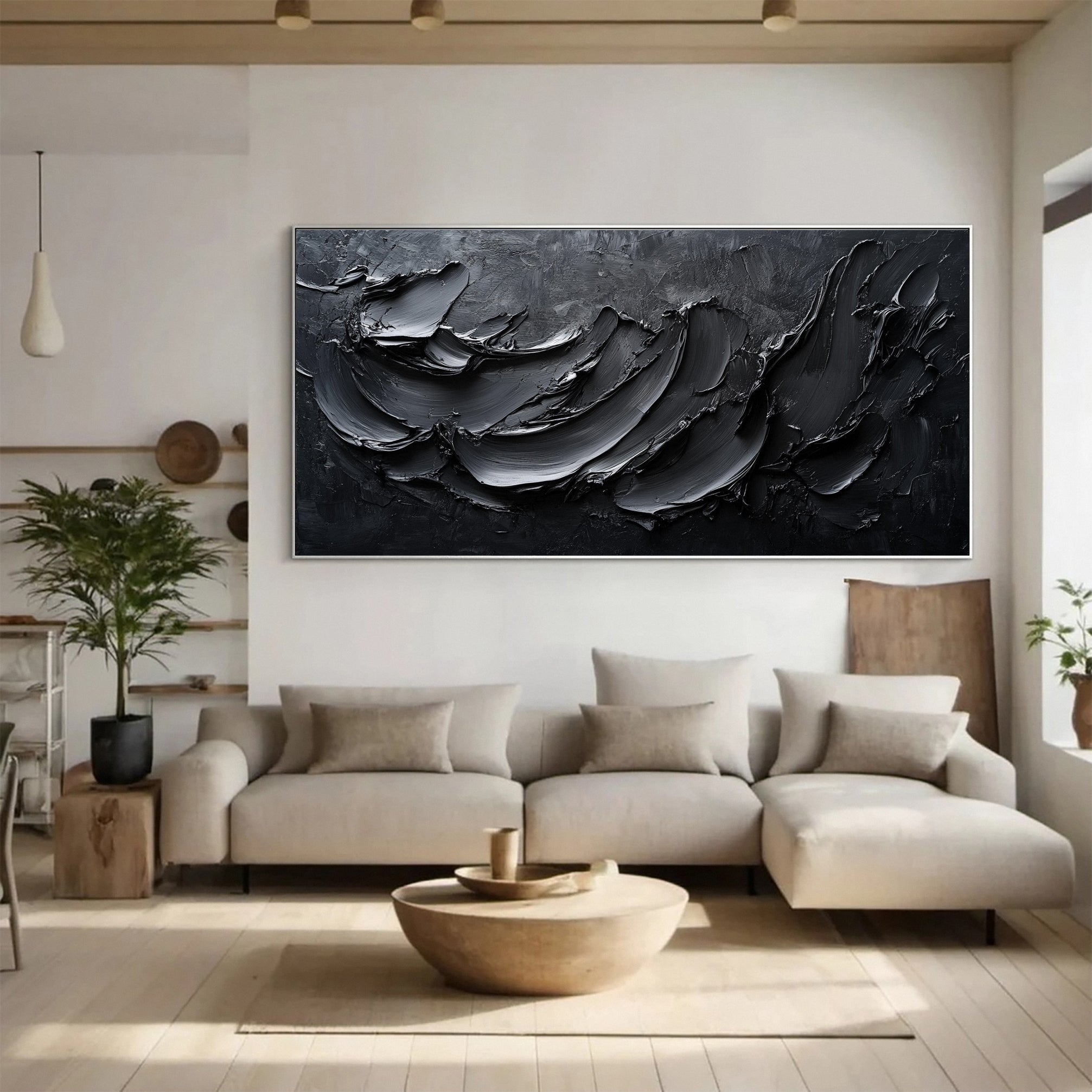 Minimalist Textured Black Abstract Art Modern Canvas for Urban Decor #BM 065