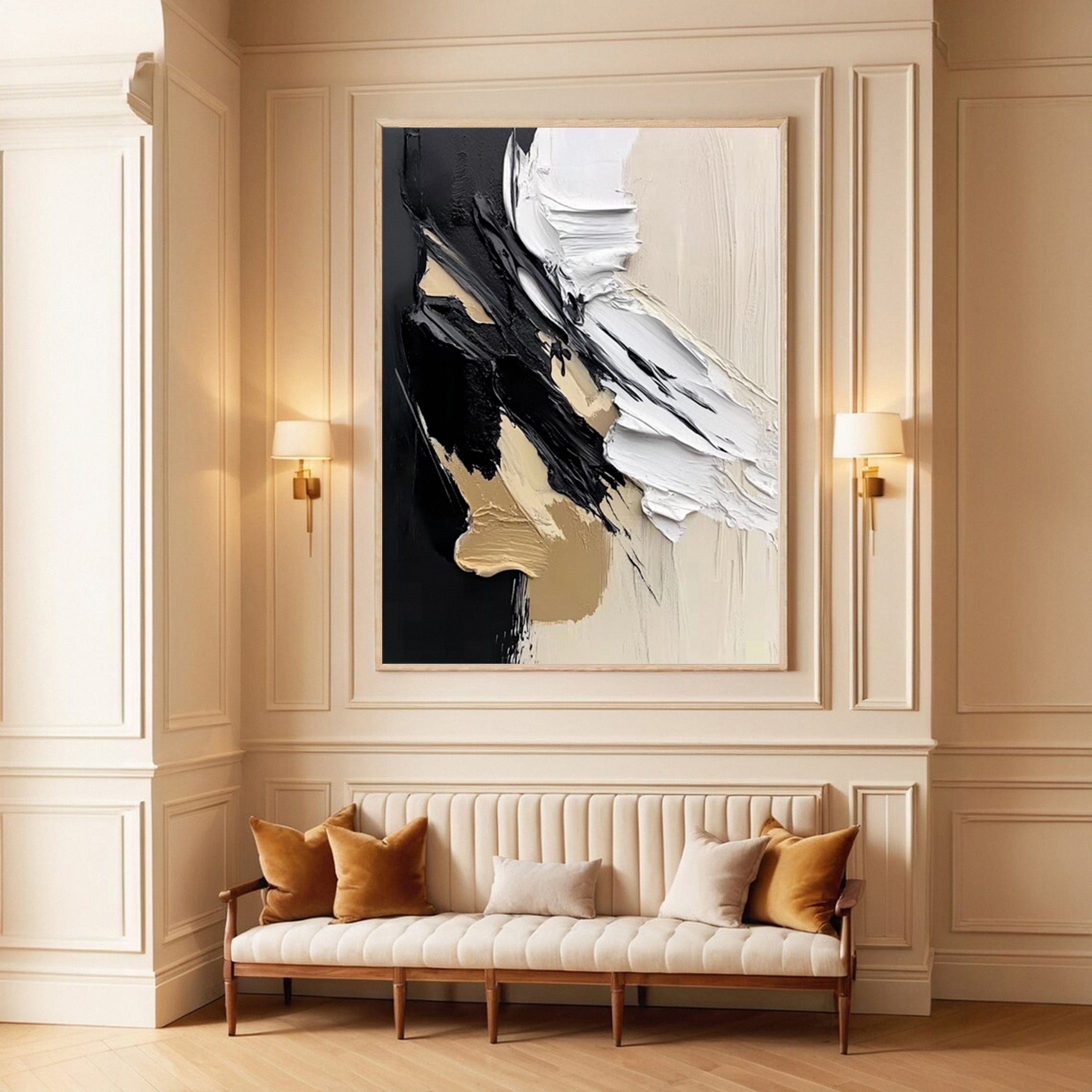 Luxury Abstract Wall Art Chic Black and Gold Brush Strokes #BBM 042