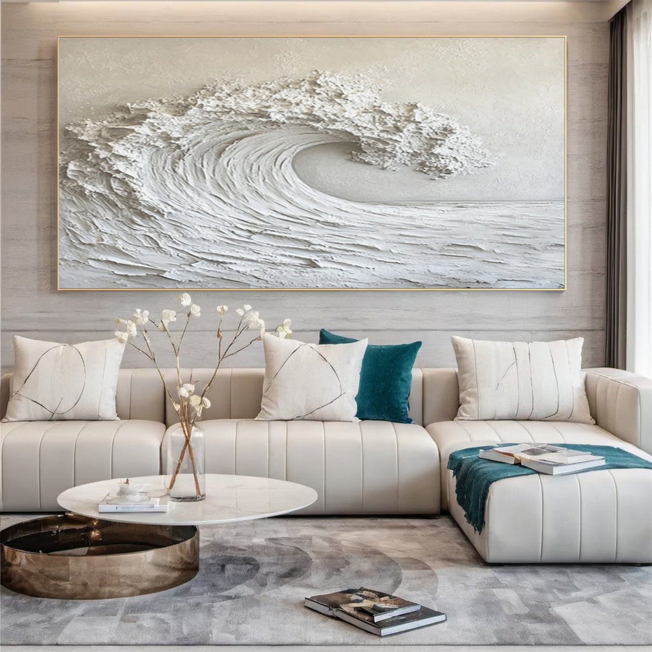 Green Big Sea Wave Seascape Oil Painting on outlets Canvas, Large Original Ocean Beach Landscape Acrylic Painting, Living Room Wall Art Home Decor