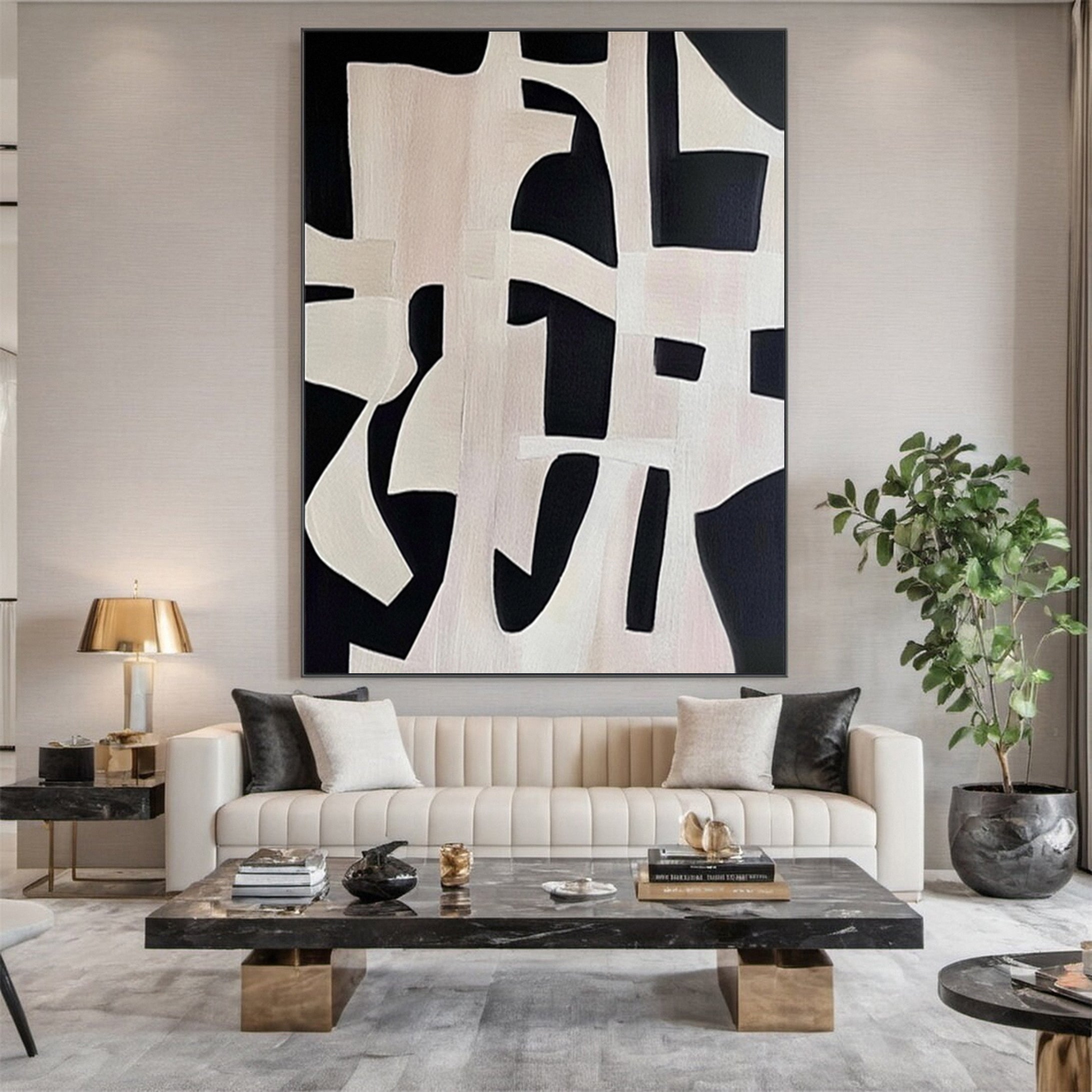 Geometric Symphony Black & White Abstract Canvas #BWA 006