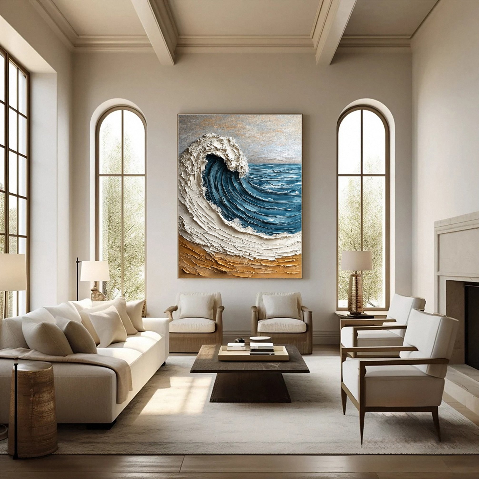 Modern Ocean Wave Canvas Textured Abstract Art for Home Decor #OS 061