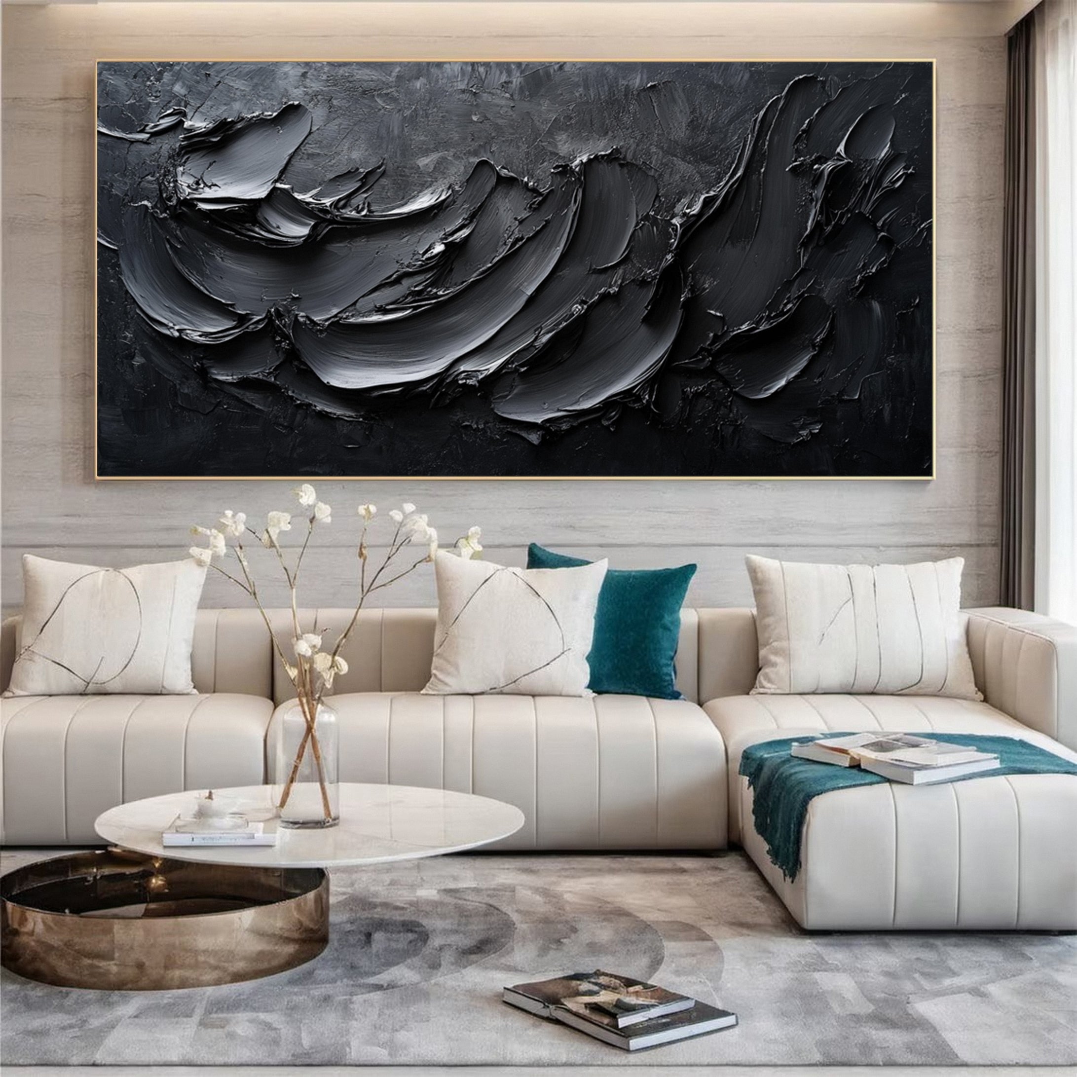 Minimalist Textured Black Abstract Art Modern Canvas for Urban Decor #BM 065