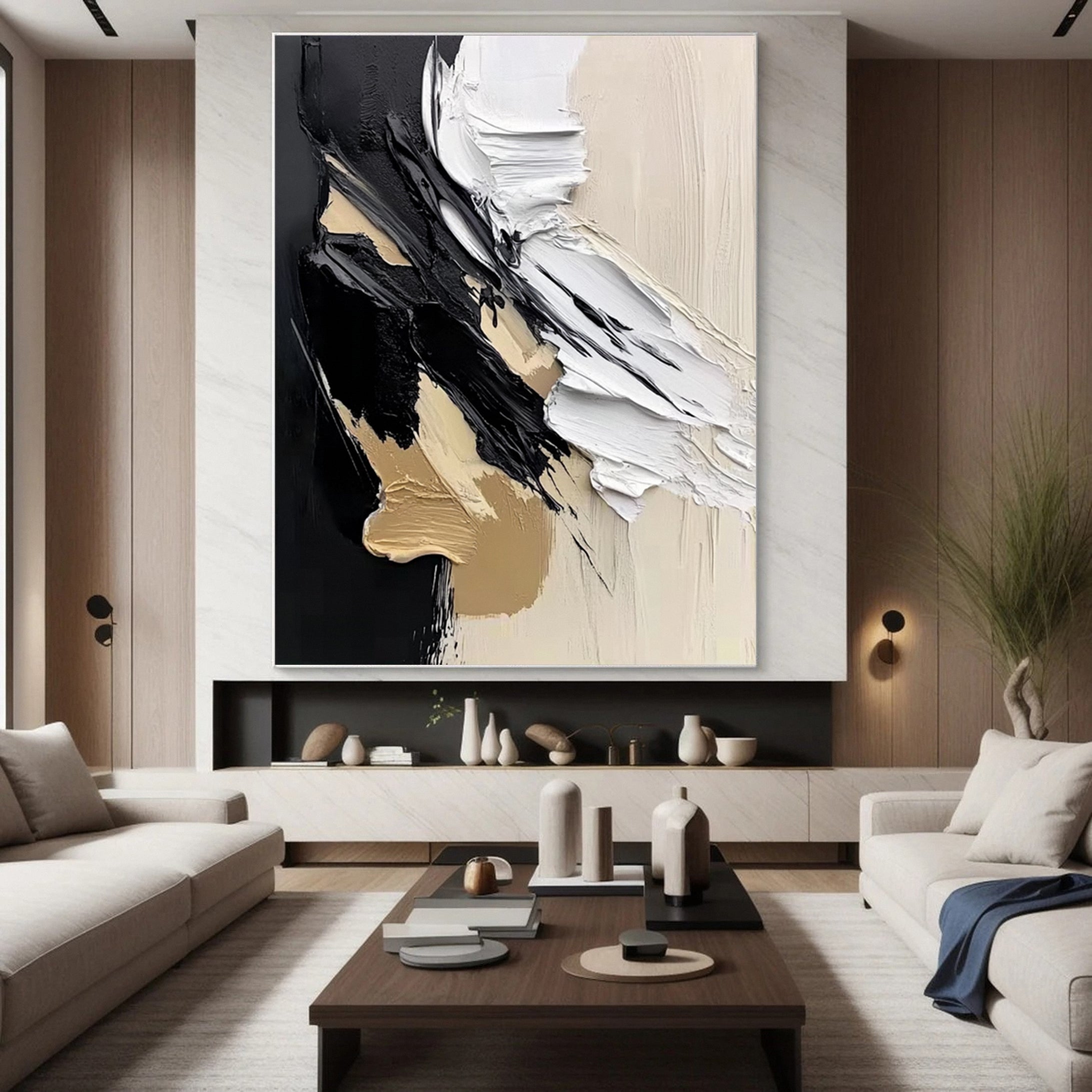 Luxury Abstract Wall Art Chic Black and Gold Brush Strokes #BBM 042