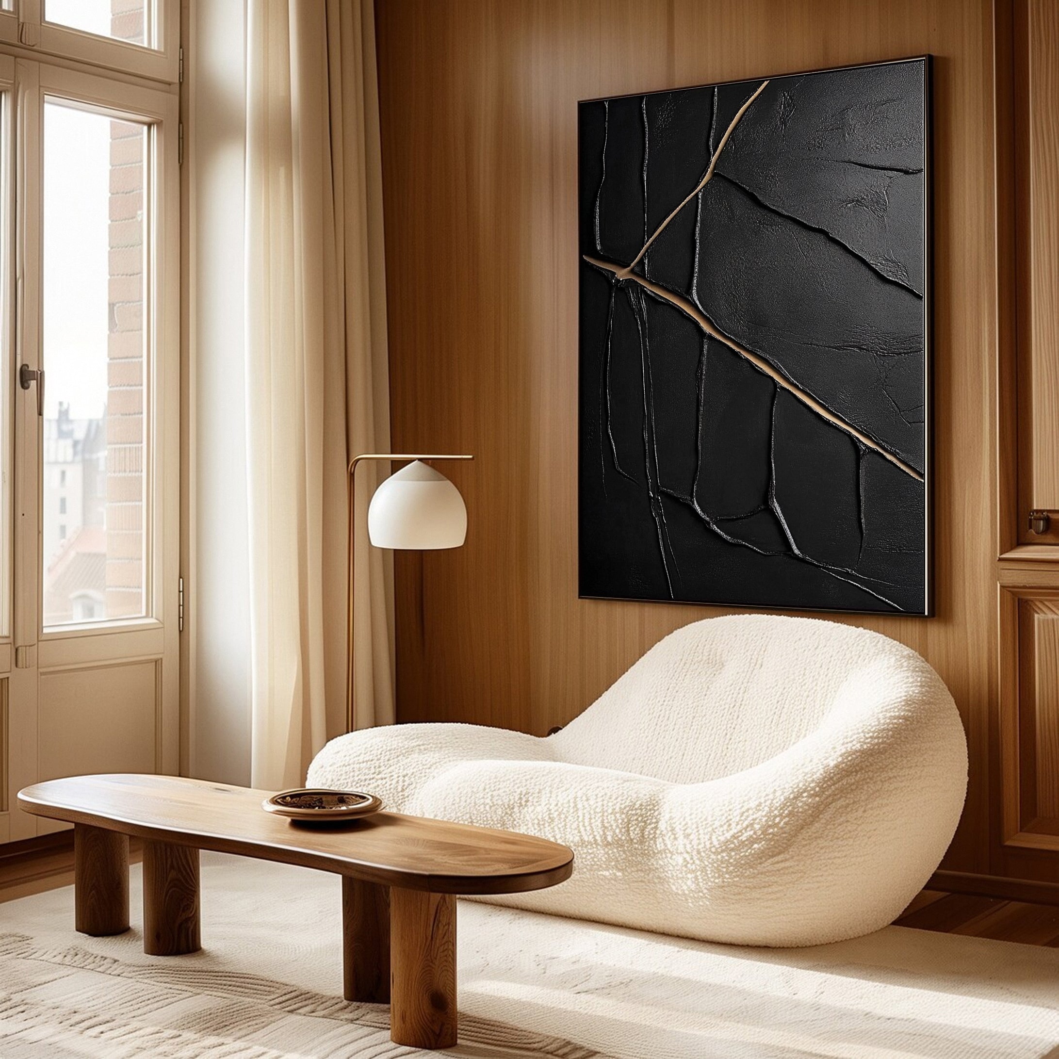 Modern Black and Gold Textured Painting for Elegant Home Interiors #BM 063