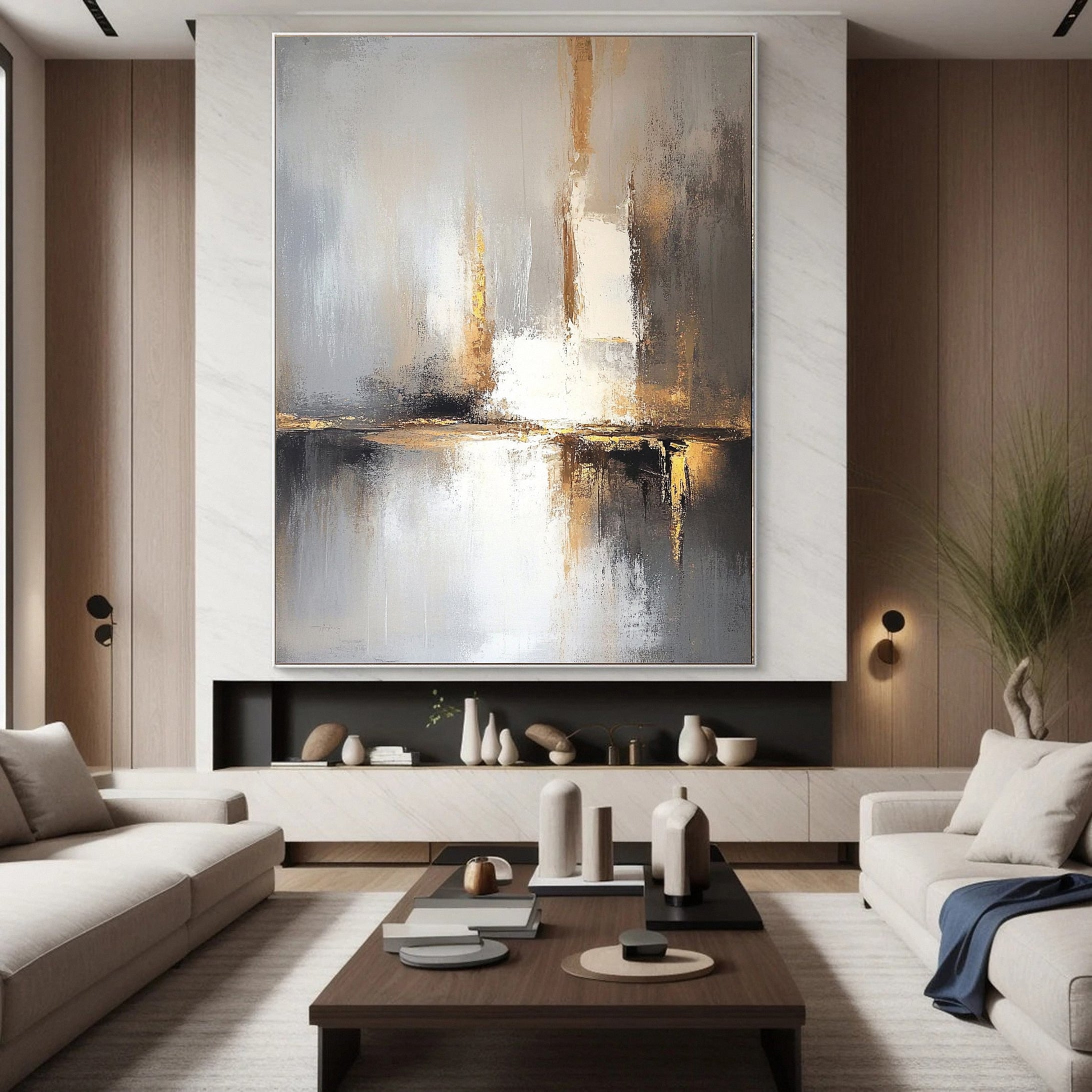 Eternal Horizon Luxurious Gold & Grey Canvas Art #WS 024