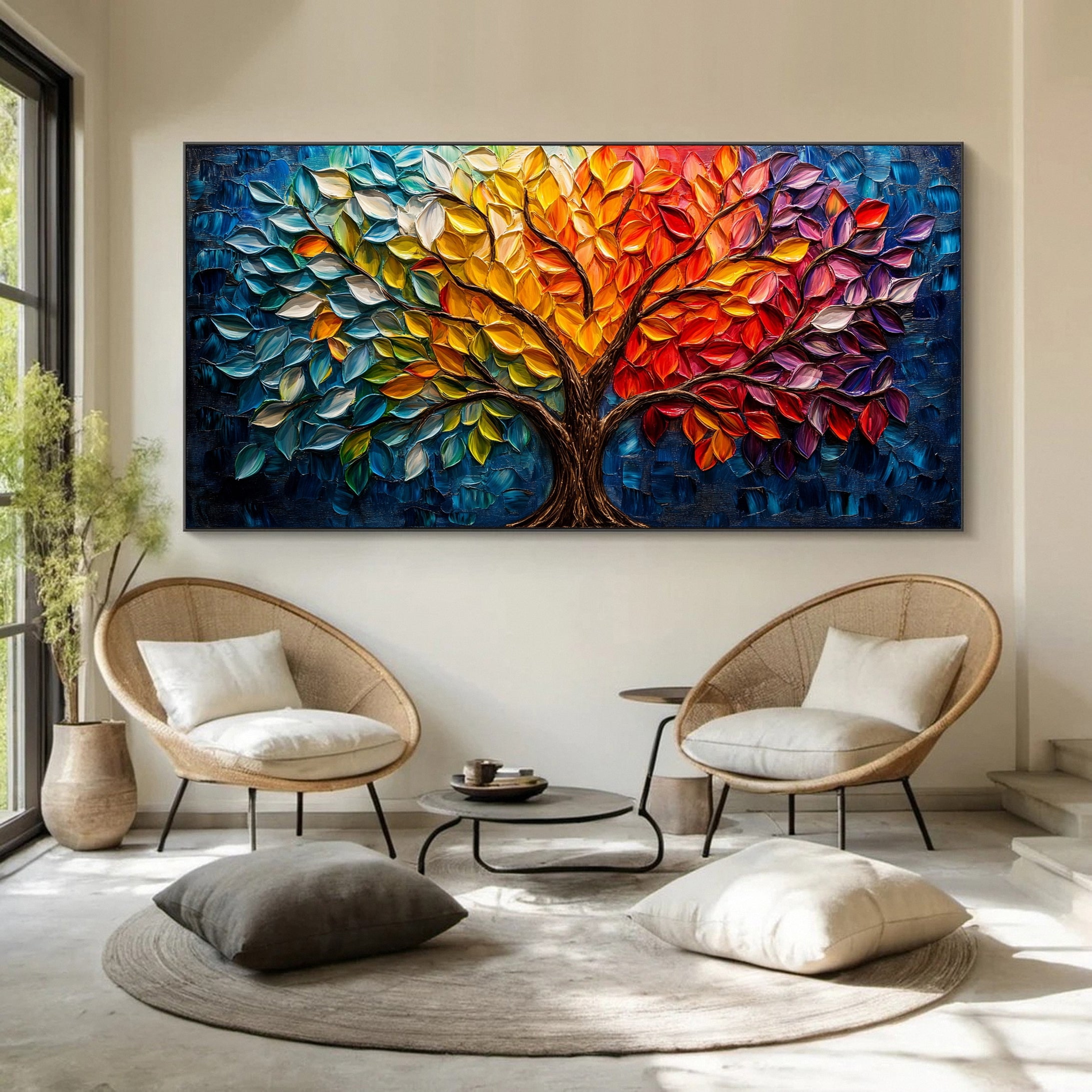 Vibrant Seasonal Tree Canvas Art - Colorful Modern Wall Decor #FT 053