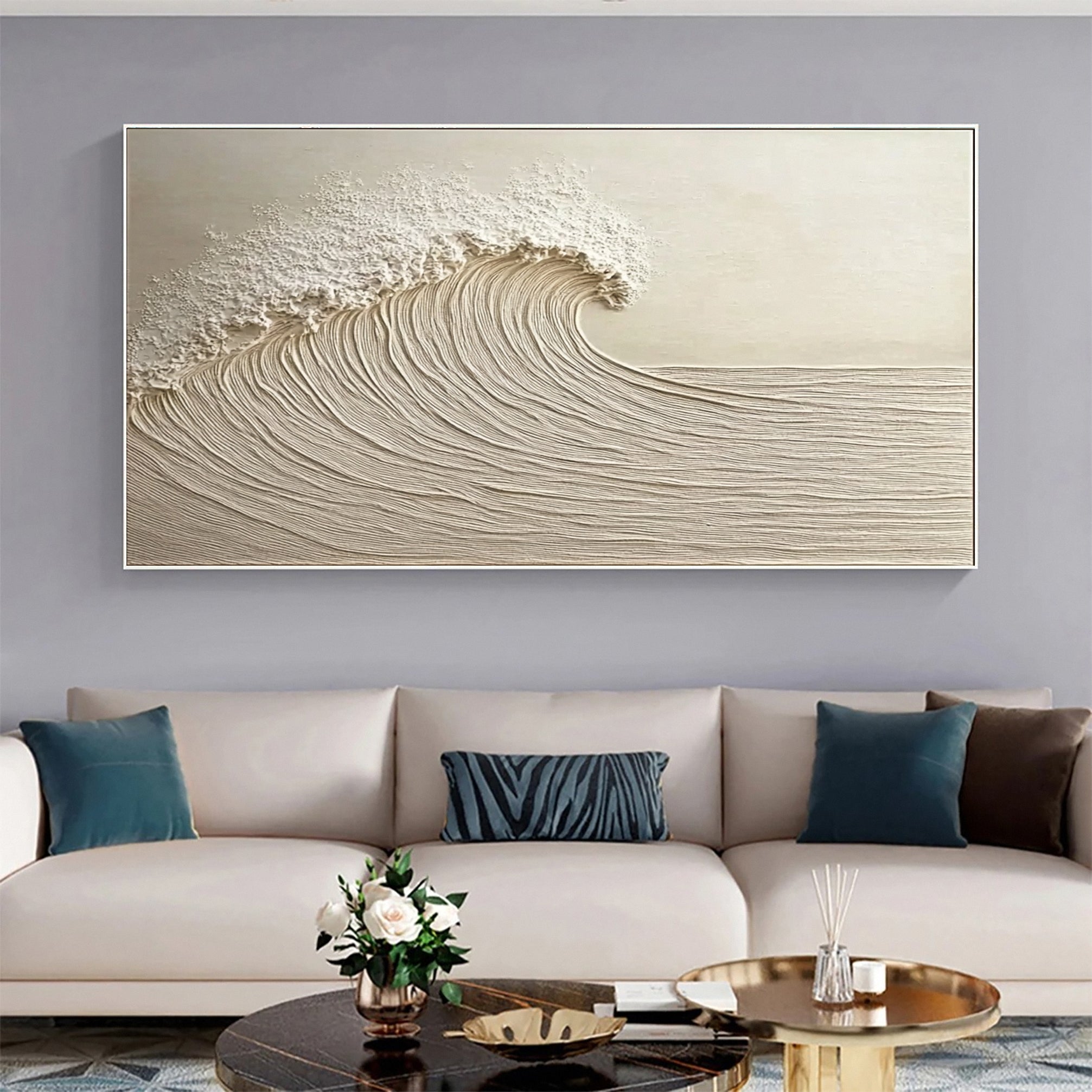 Dynamic Ocean Wave Canvas Art Textured Sea Painting #OS 077