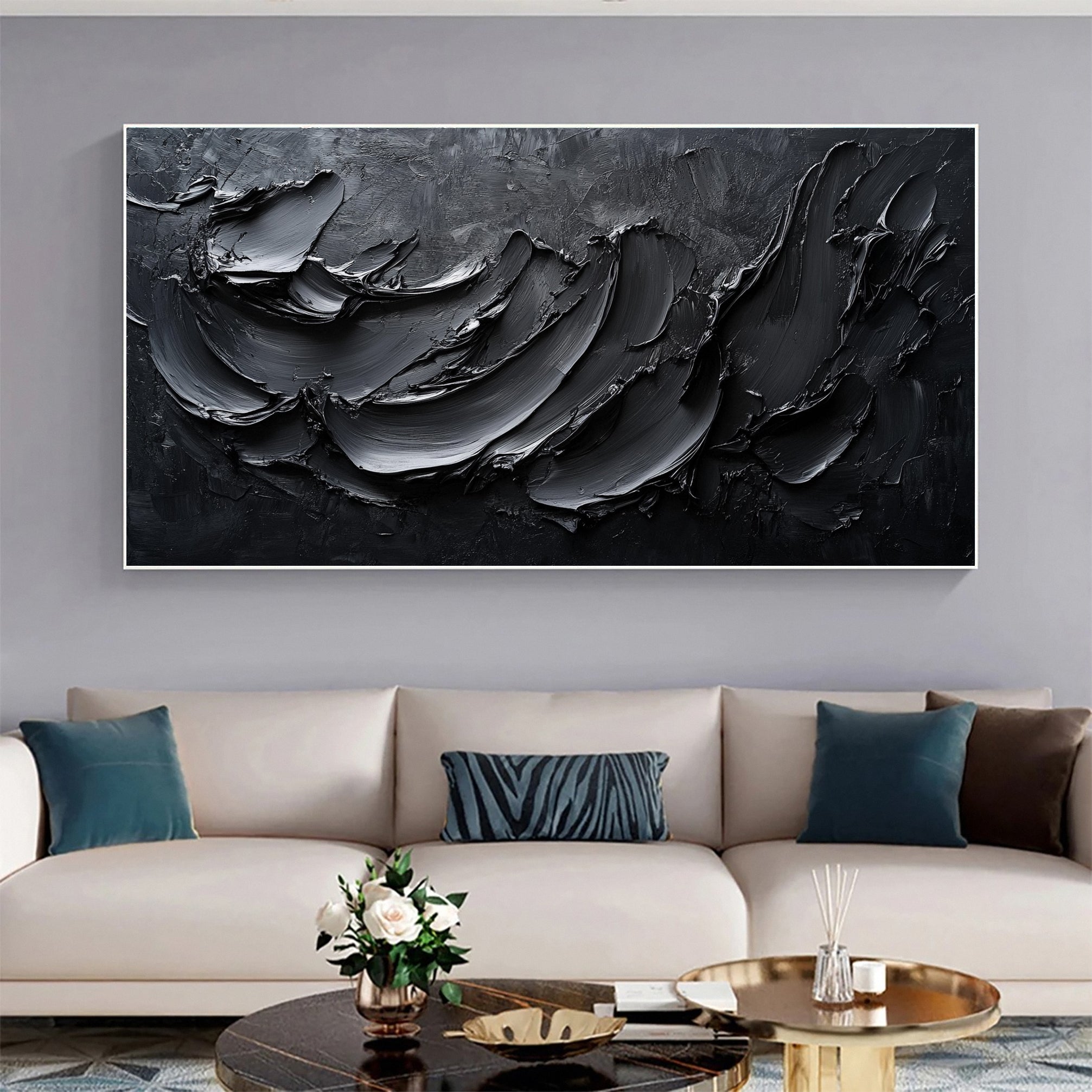 Minimalist Textured Black Abstract Art Modern Canvas for Urban Decor #BM 065