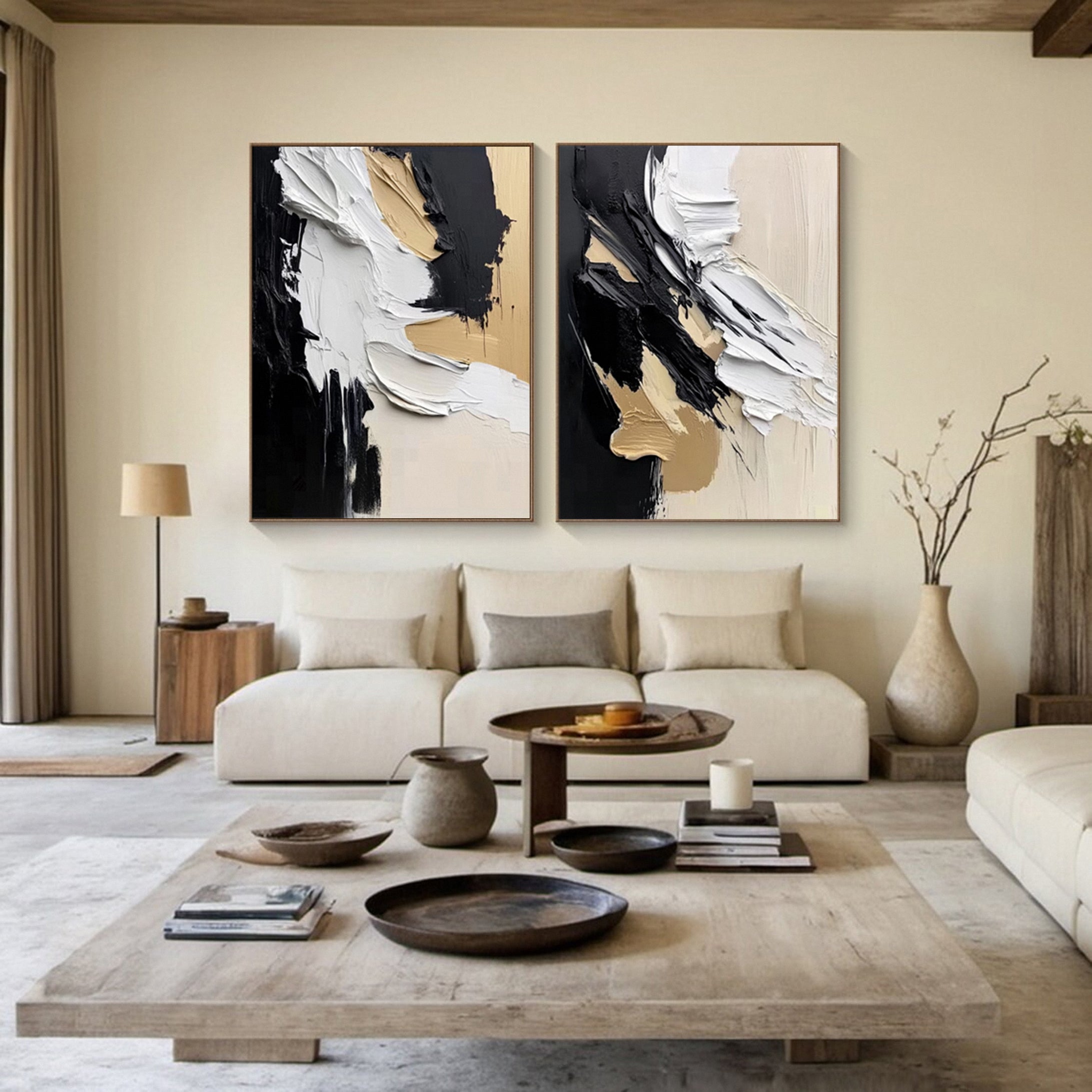 Luxury Abstract Wall Art Chic Black and Gold Brush Strokes #BBS 016