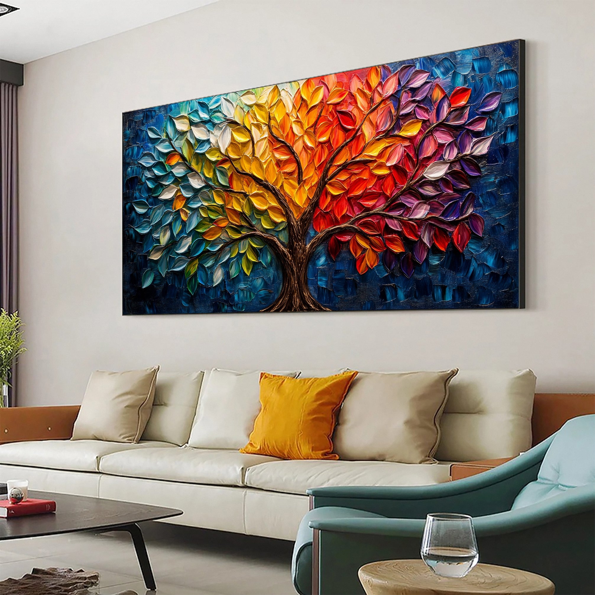 Vibrant Seasonal Tree Canvas Art - Colorful Modern Wall Decor #FT 053