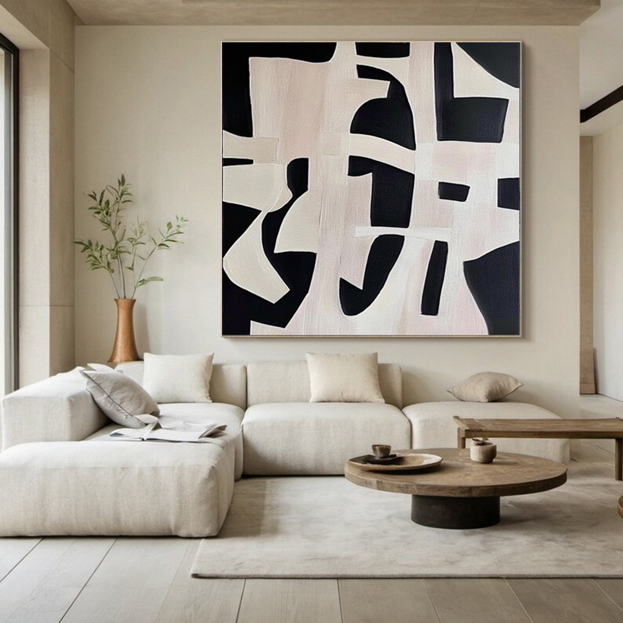 Geometric Symphony Black & White Abstract Canvas #BWA 007