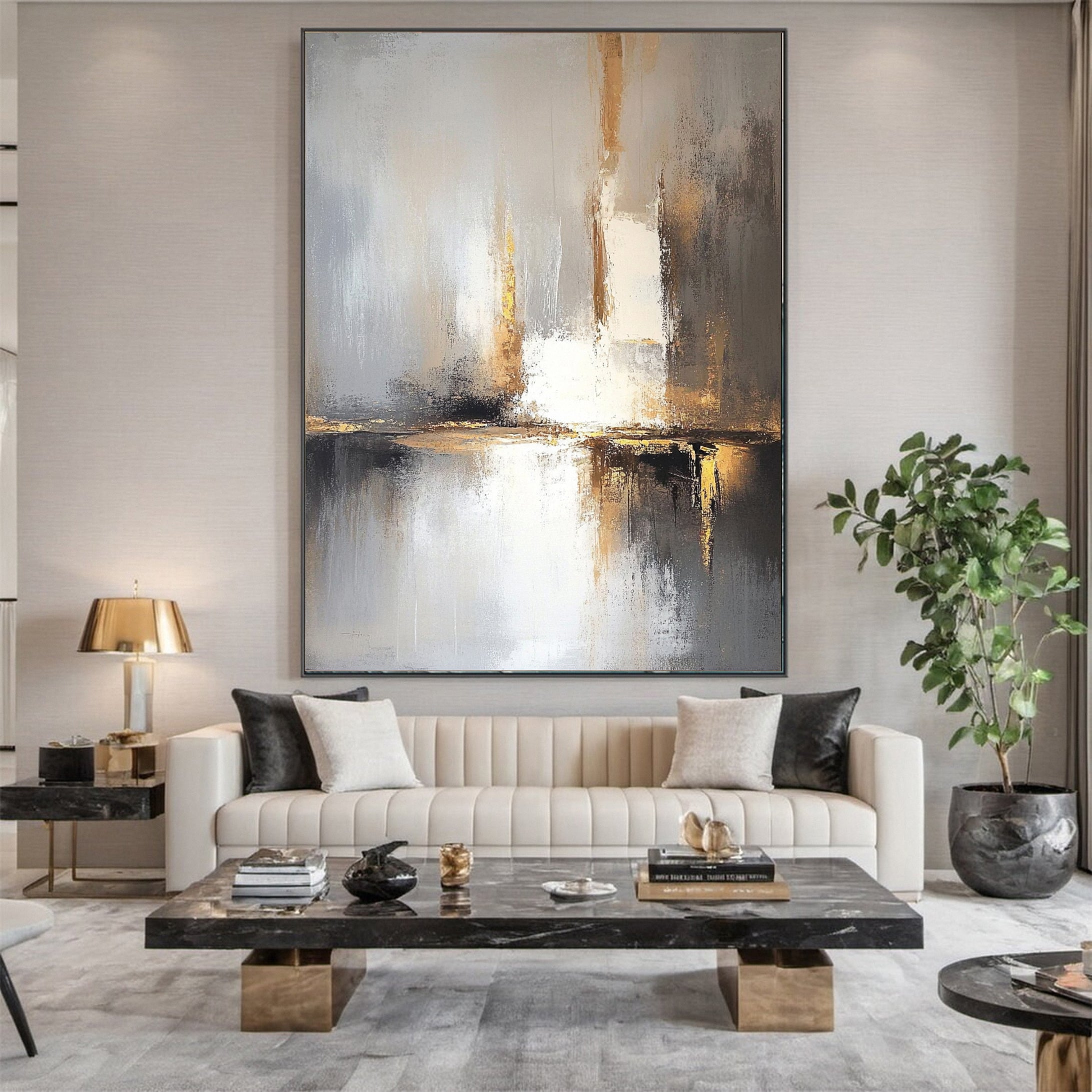 Eternal Horizon Luxurious Gold & Grey Canvas Art #WS 024