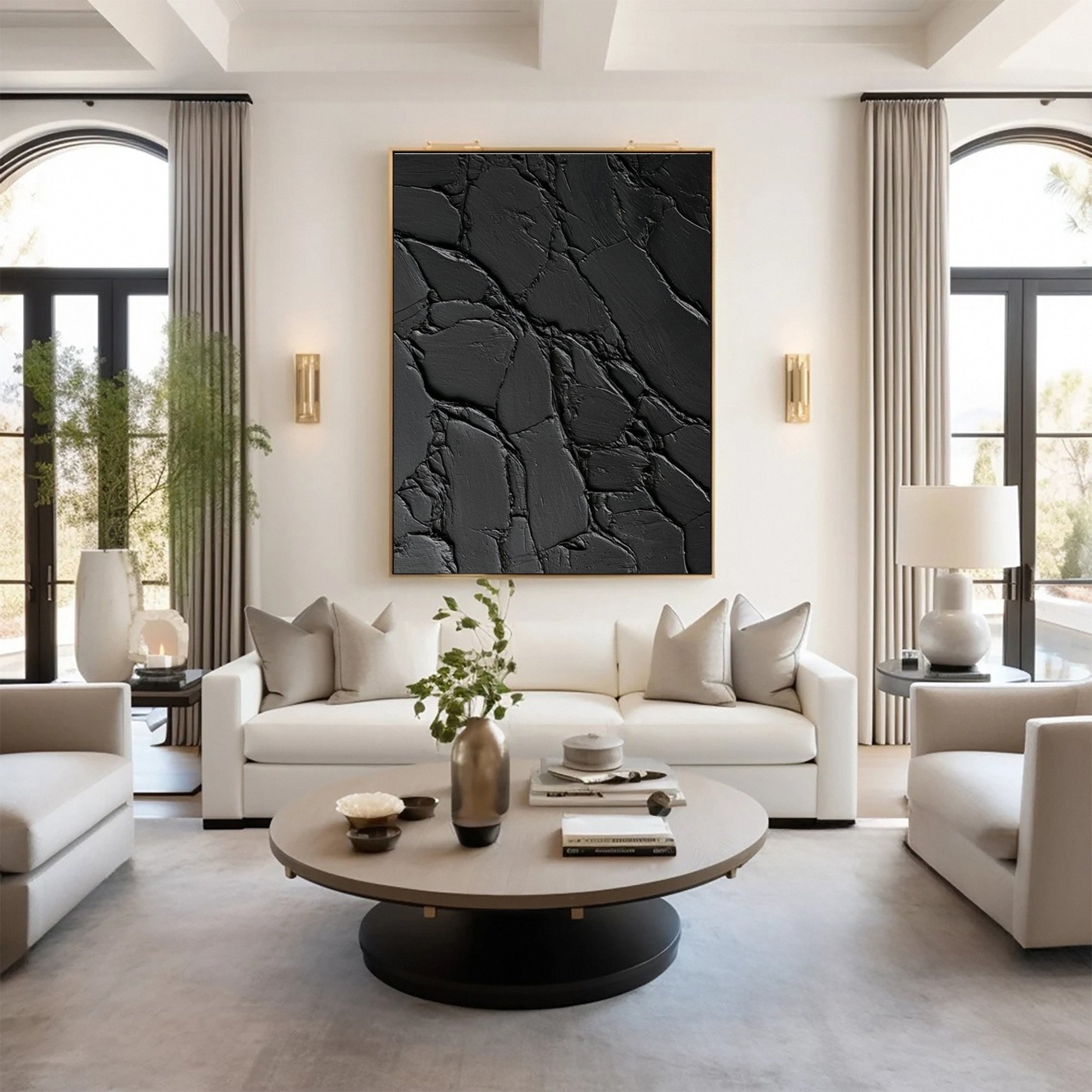 Elegant Black Abstract Sculpture Paintin Textured Canvas Art #BM 075