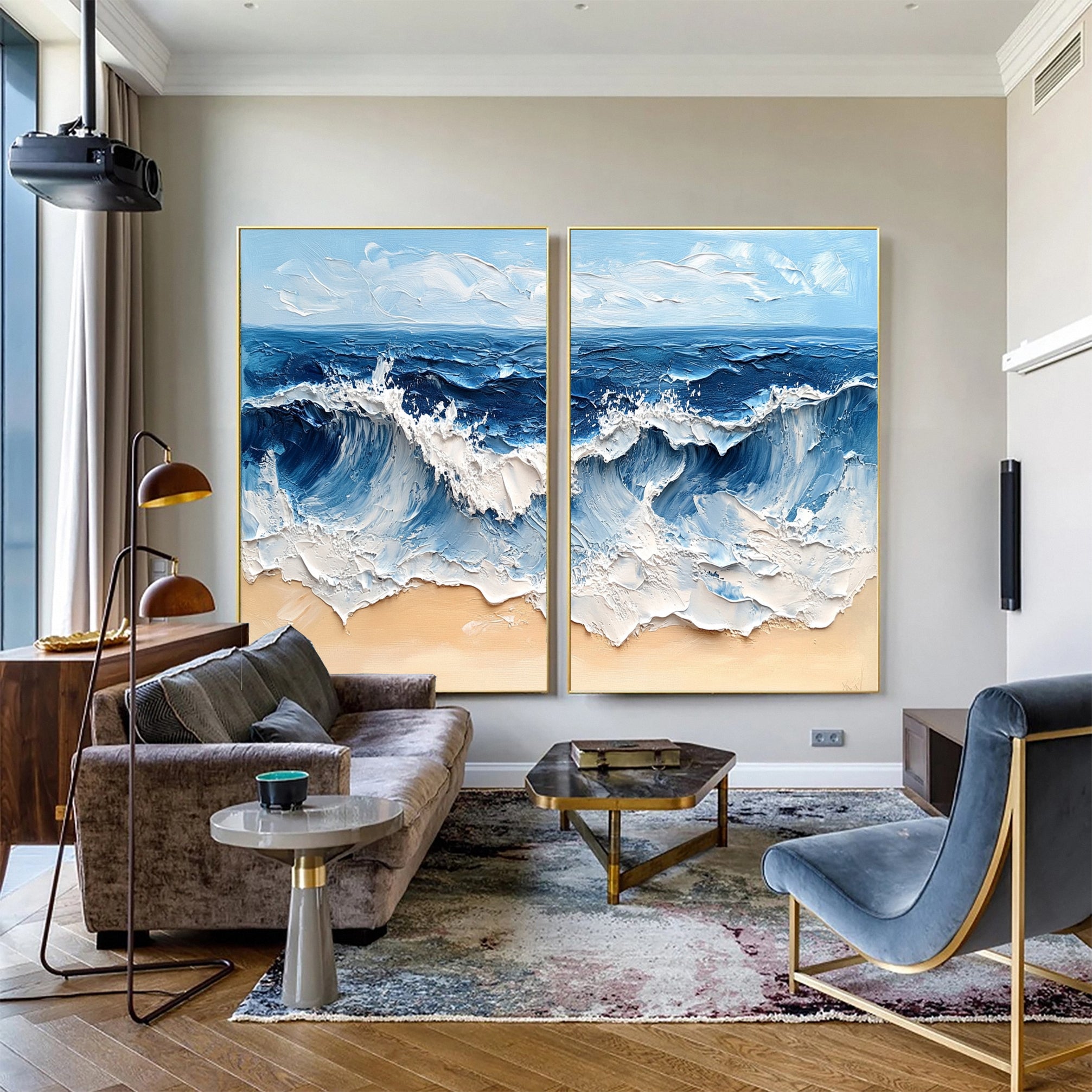 Dynamic Ocean Wave Canvas Art Textured Sea Painting Set Of 2 #OS 076