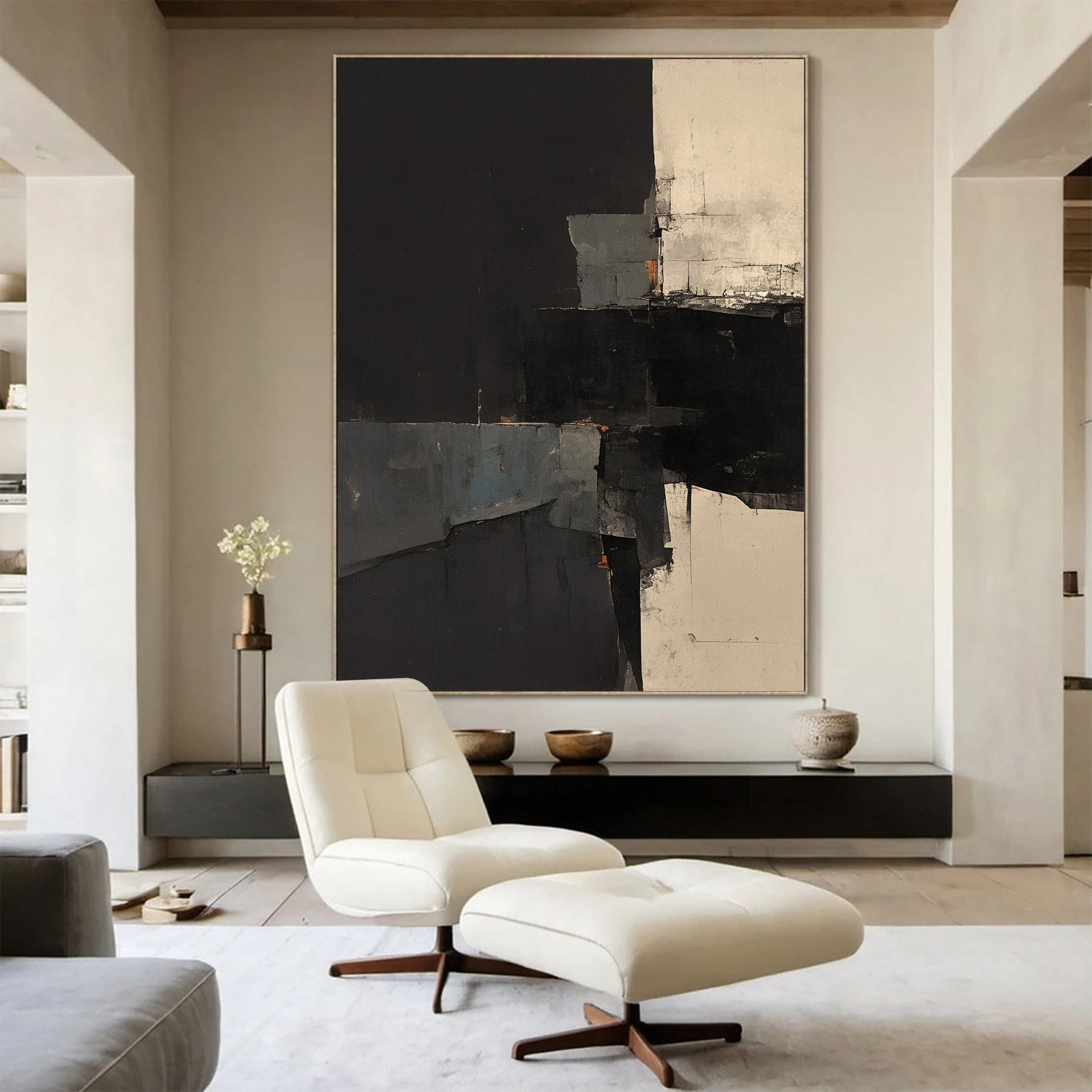 Monochrome Mastery Elegant Black & White Abstract Canvas #BWA 012